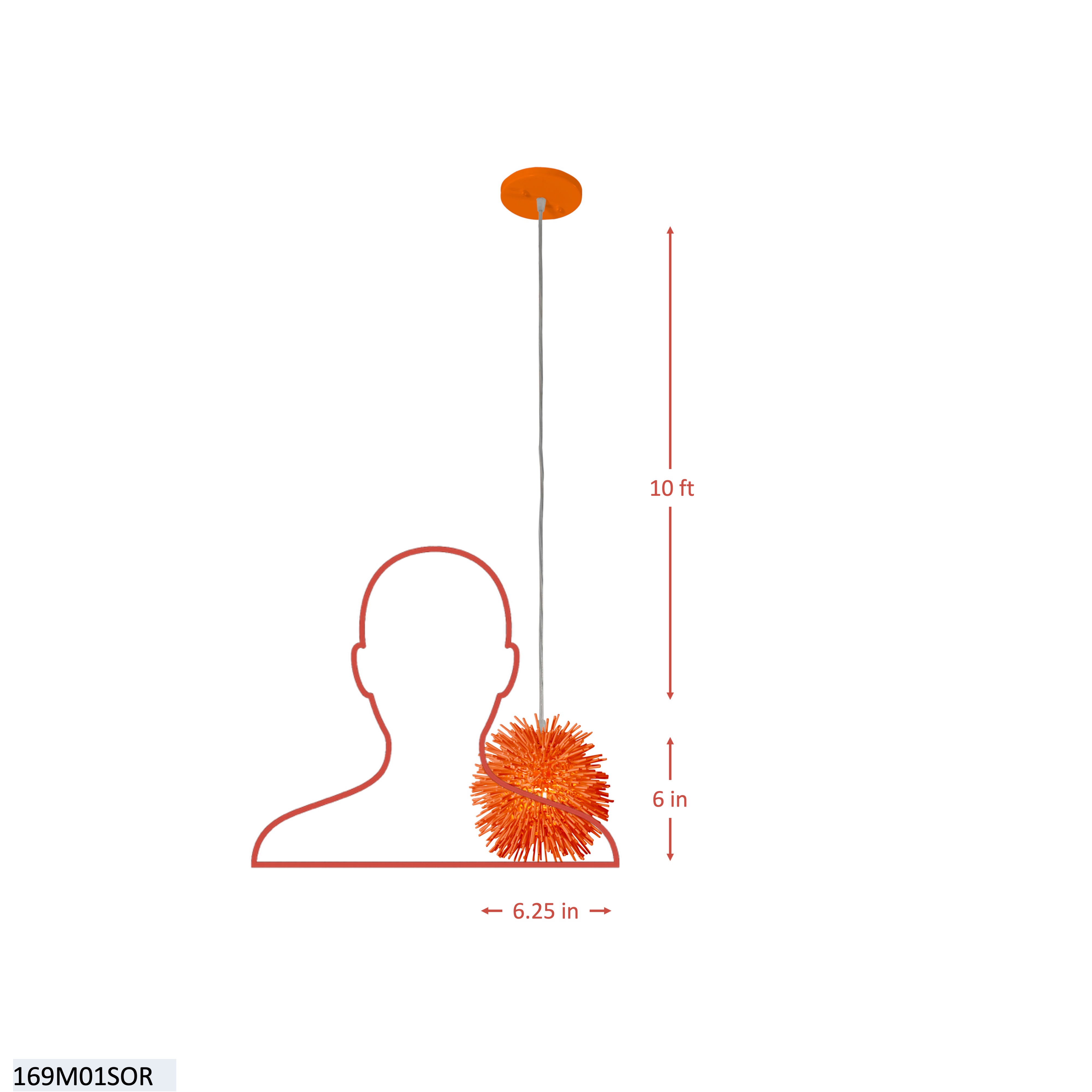 Urchin 1 Light Uber Mini Pendant - Electric Pumpkin dimensions