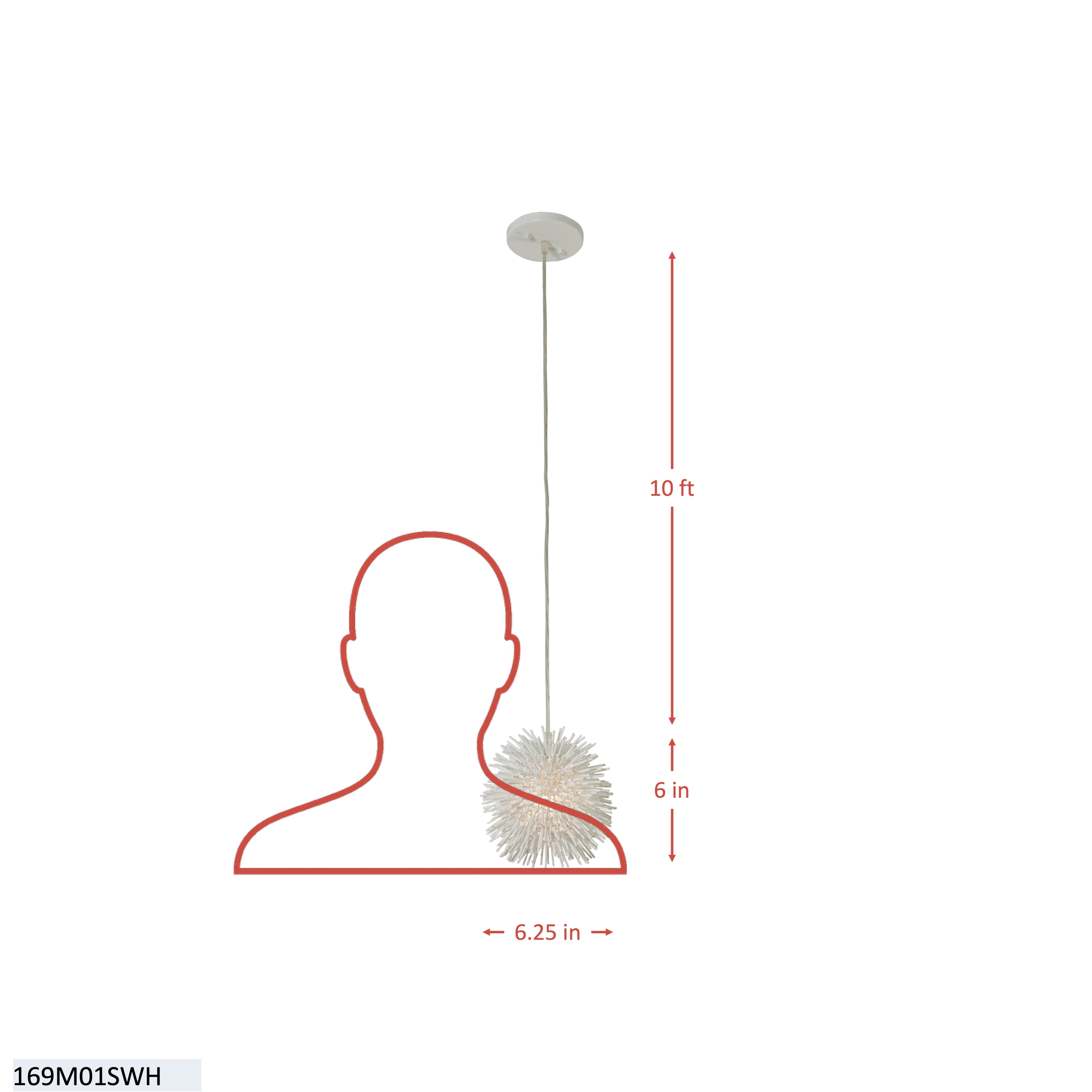 Urchin 1 Light Uber Mini Pendant - White dimensions