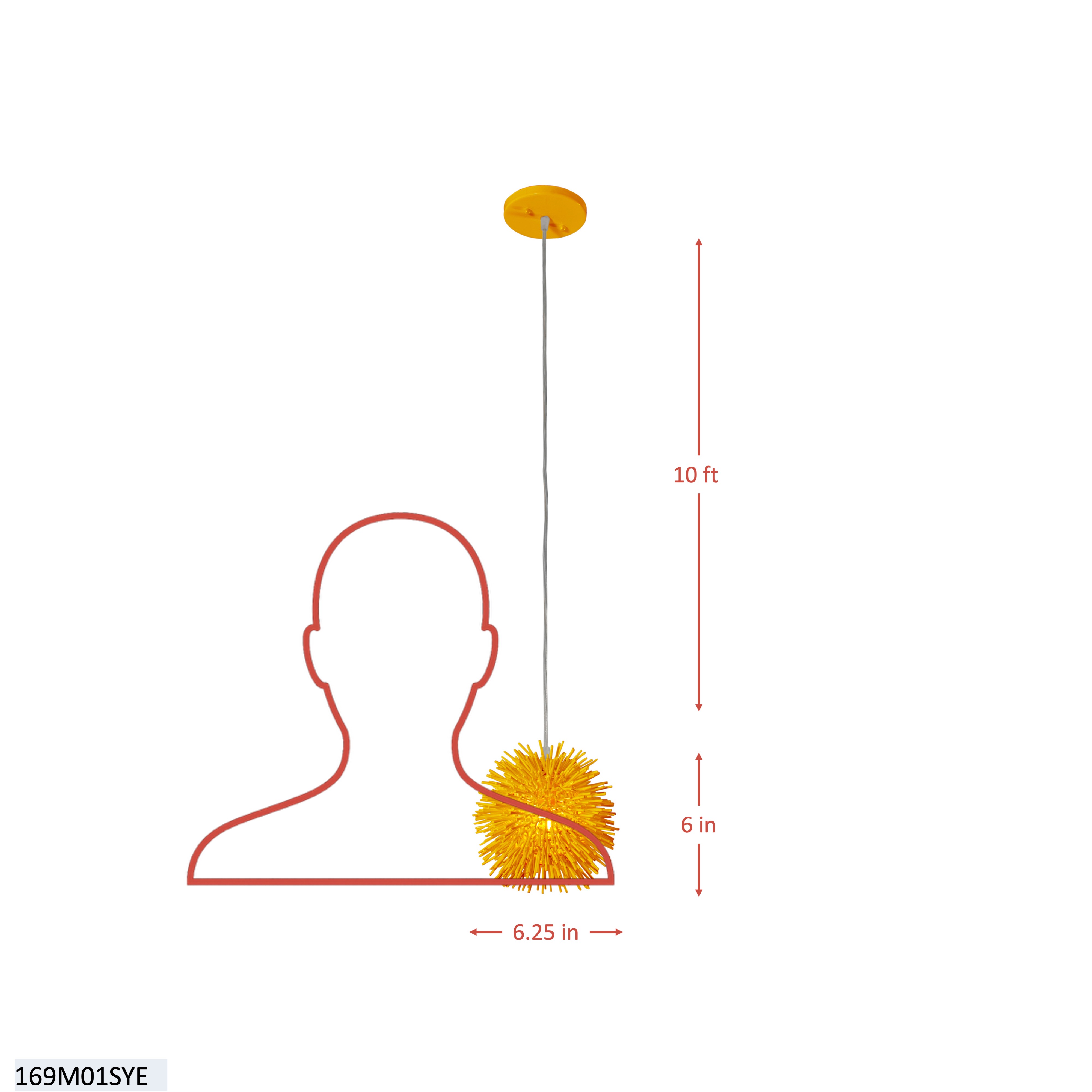 Urchin 1 Light Uber Mini Pendant - Un-Mellow Yellow dimensions