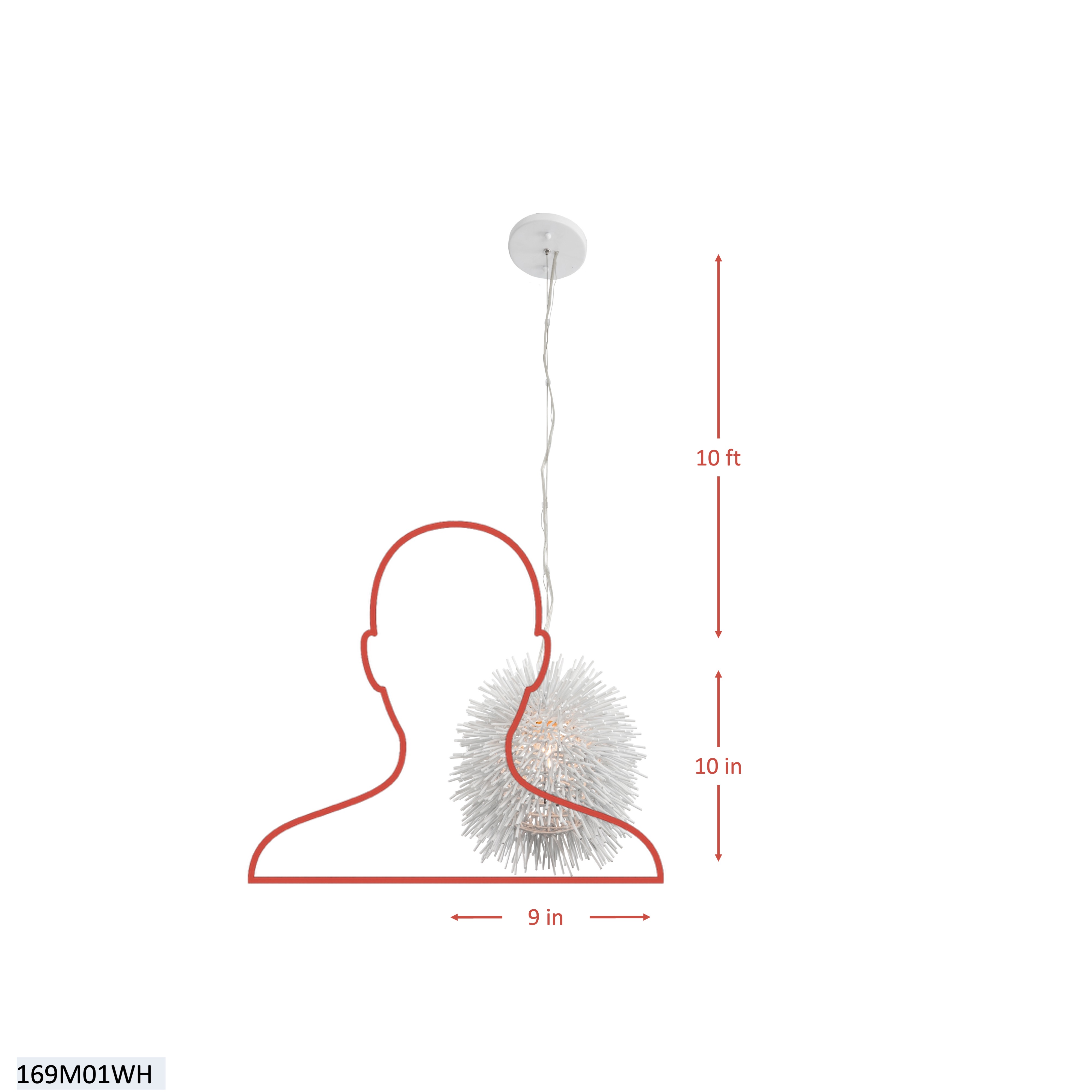 Urchin 1 Light Mini Pendant - White dimensions