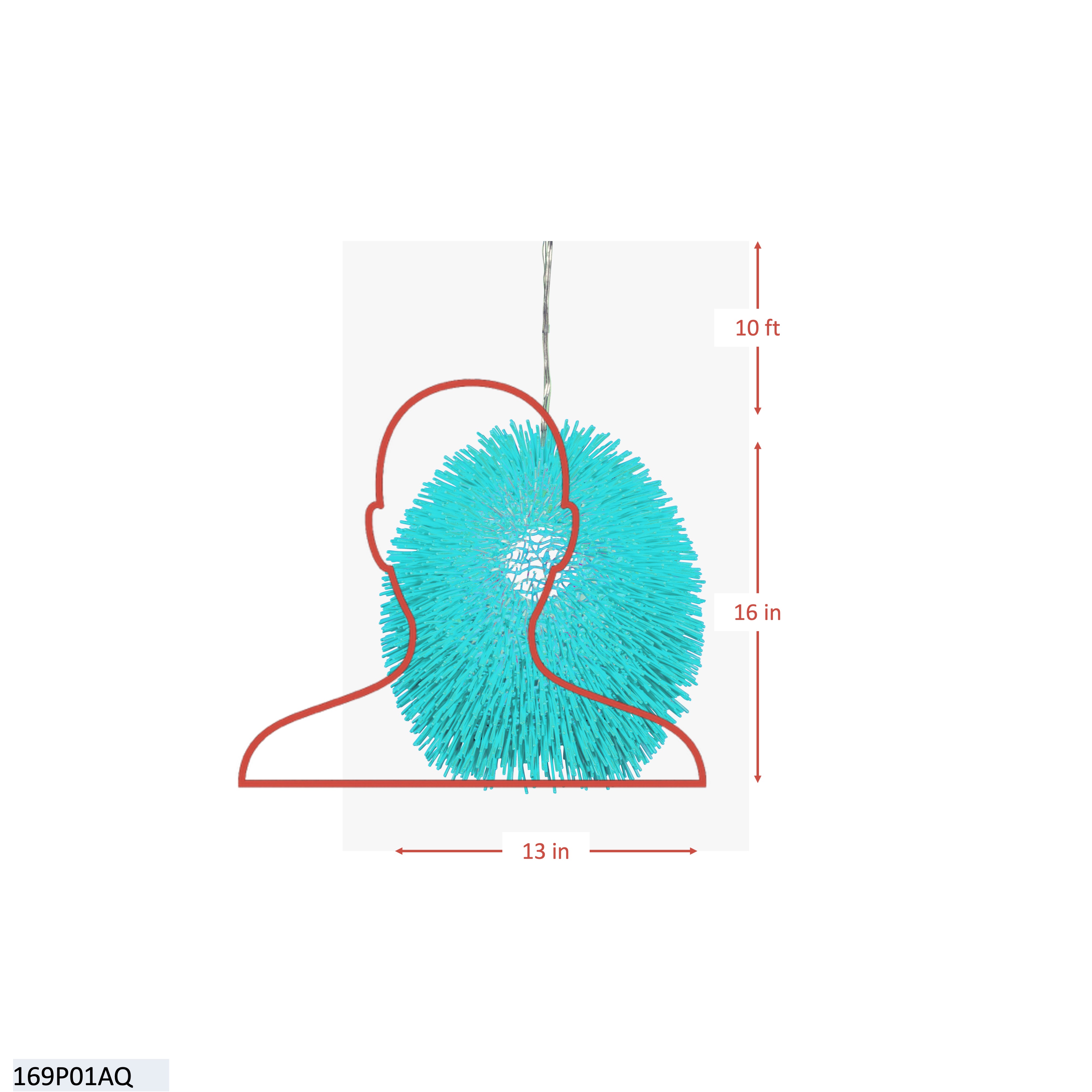 Urchin 1 Light Pendant - Aqua Velvet dimensions