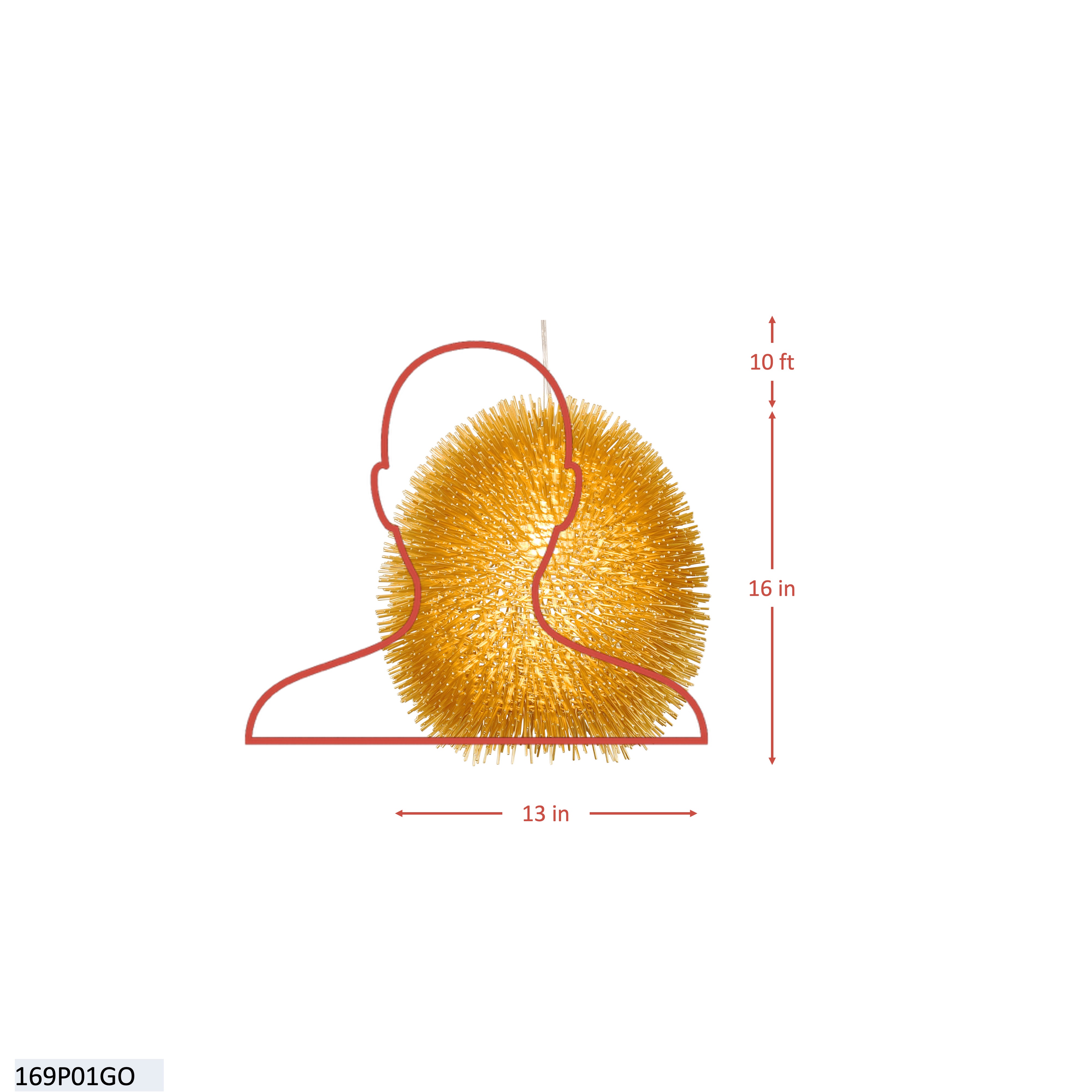 Urchin 1 Light Pendant - Gold dimensions