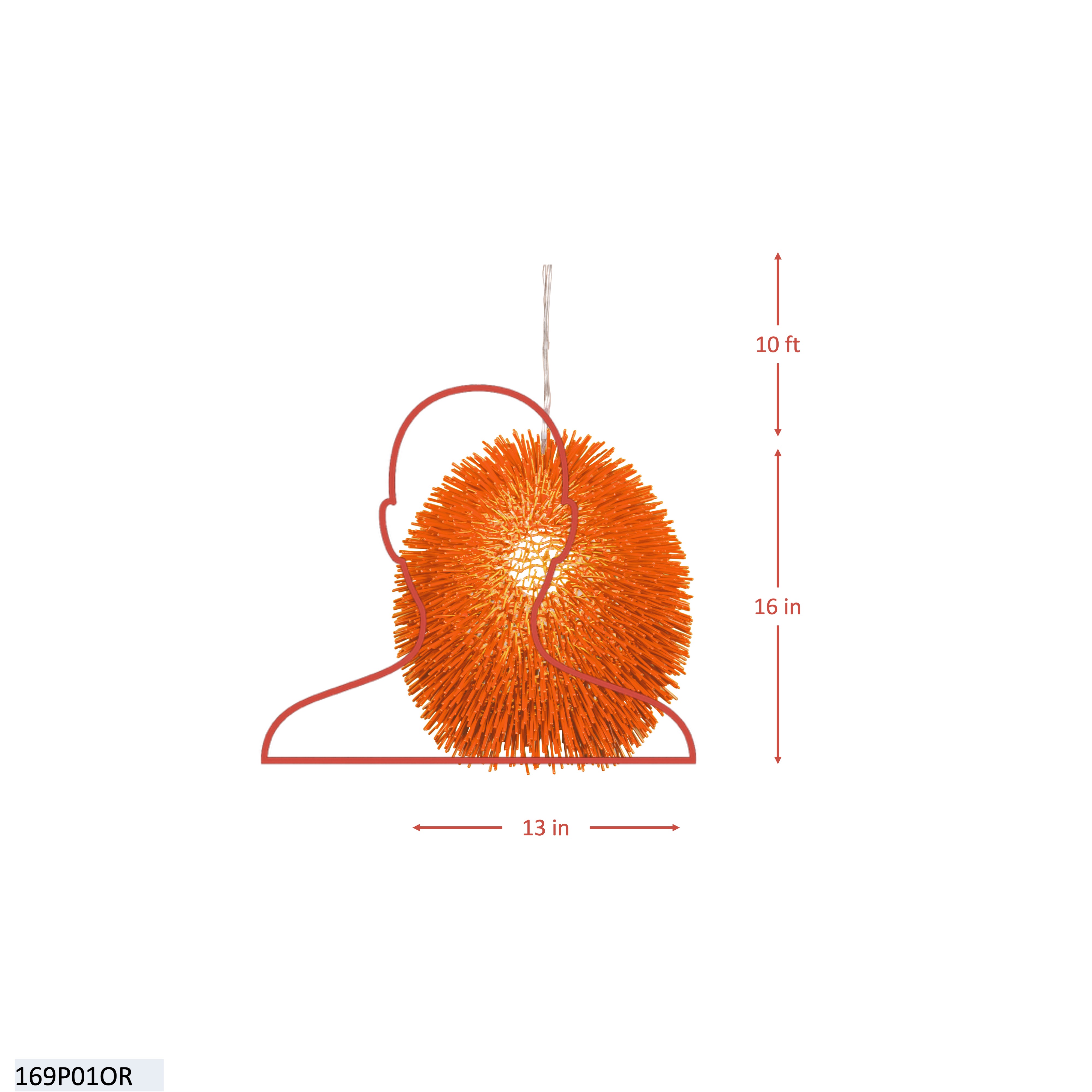 Urchin 1 Light Pendant - Electric Pumpkin dimensions