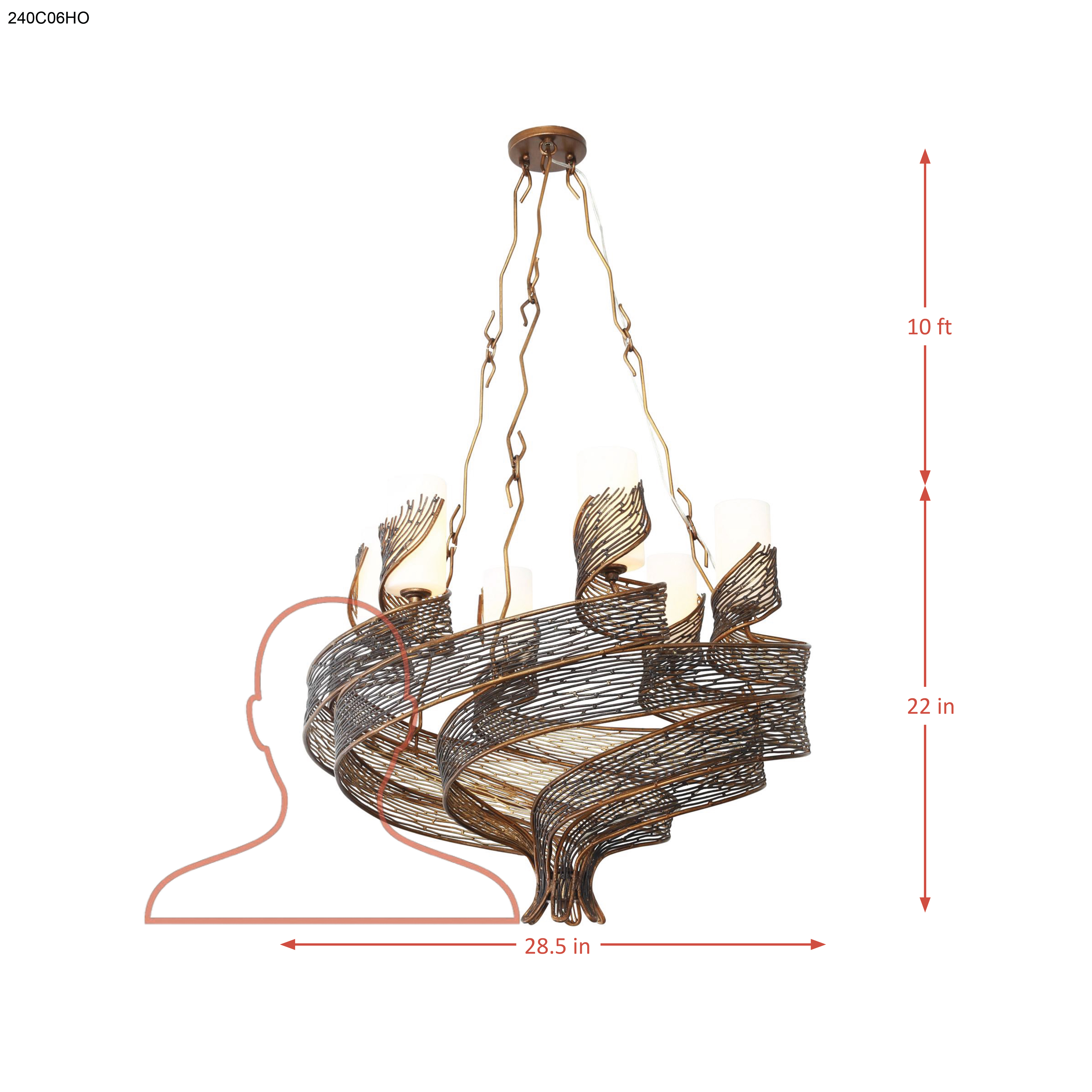 Flow 6 Light Chandelier - Hammered Ore dimensions