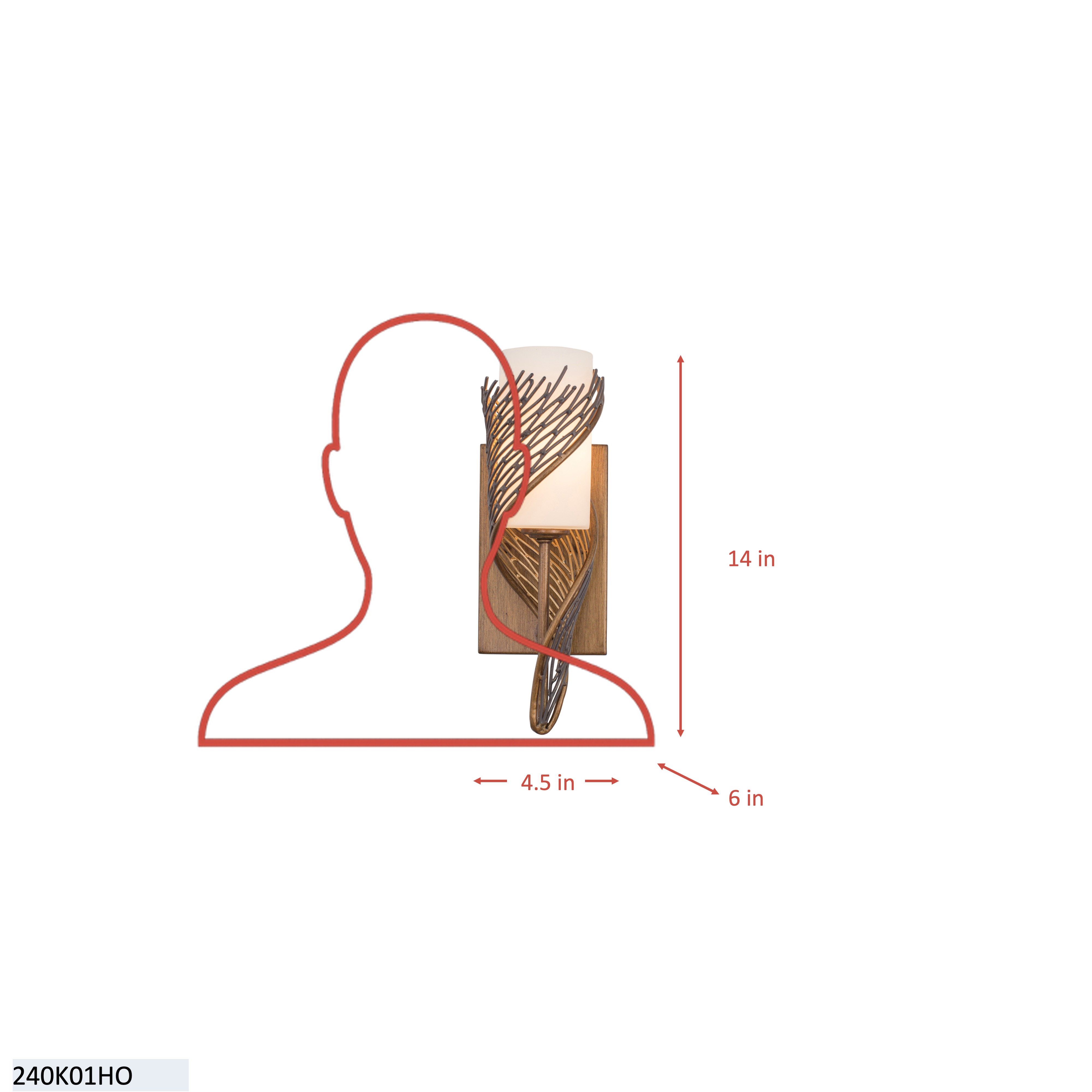 Flow 1 Light Right Sconce - Hammered Ore dimensions