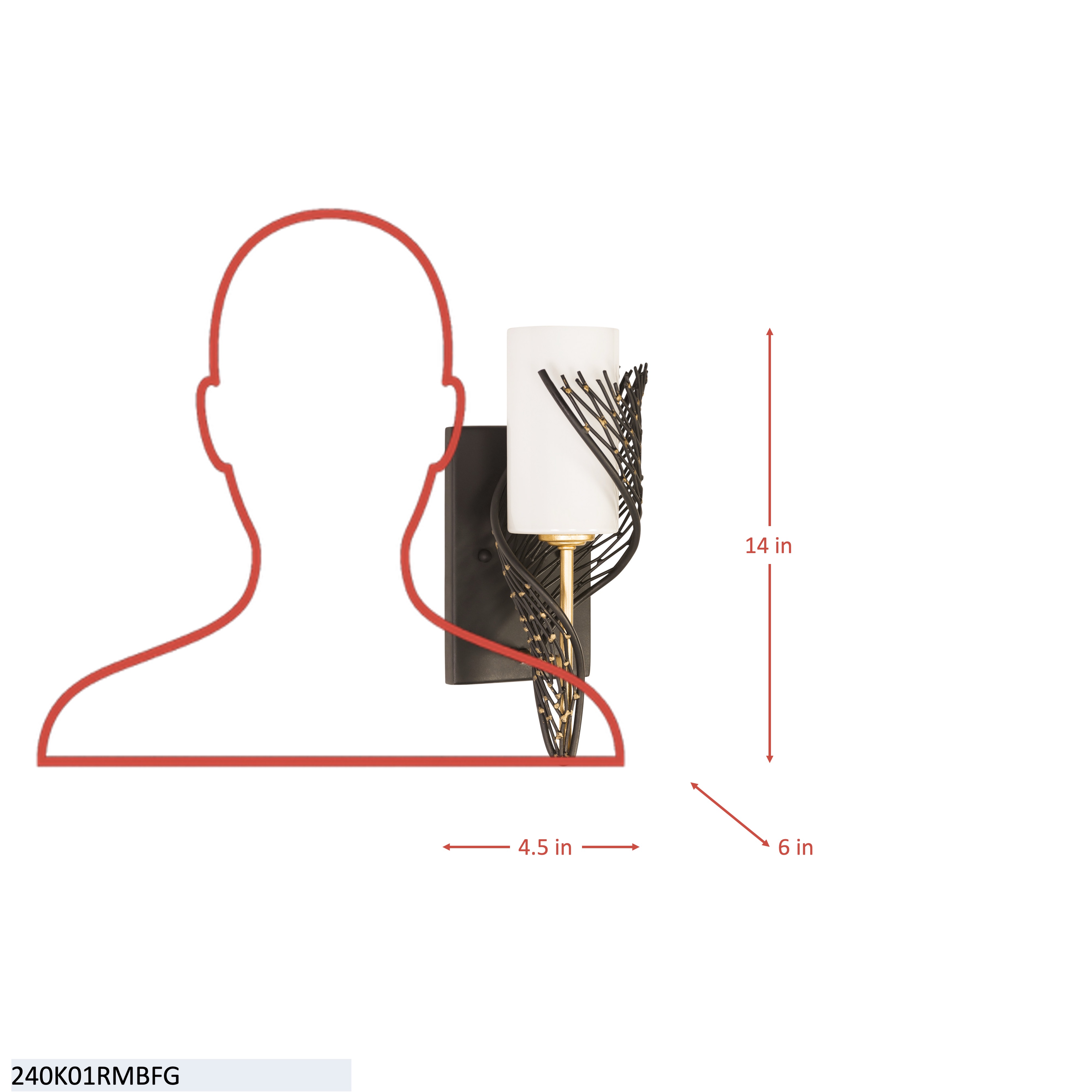 Flow 1 Light Left Sconce - Steel dimensions