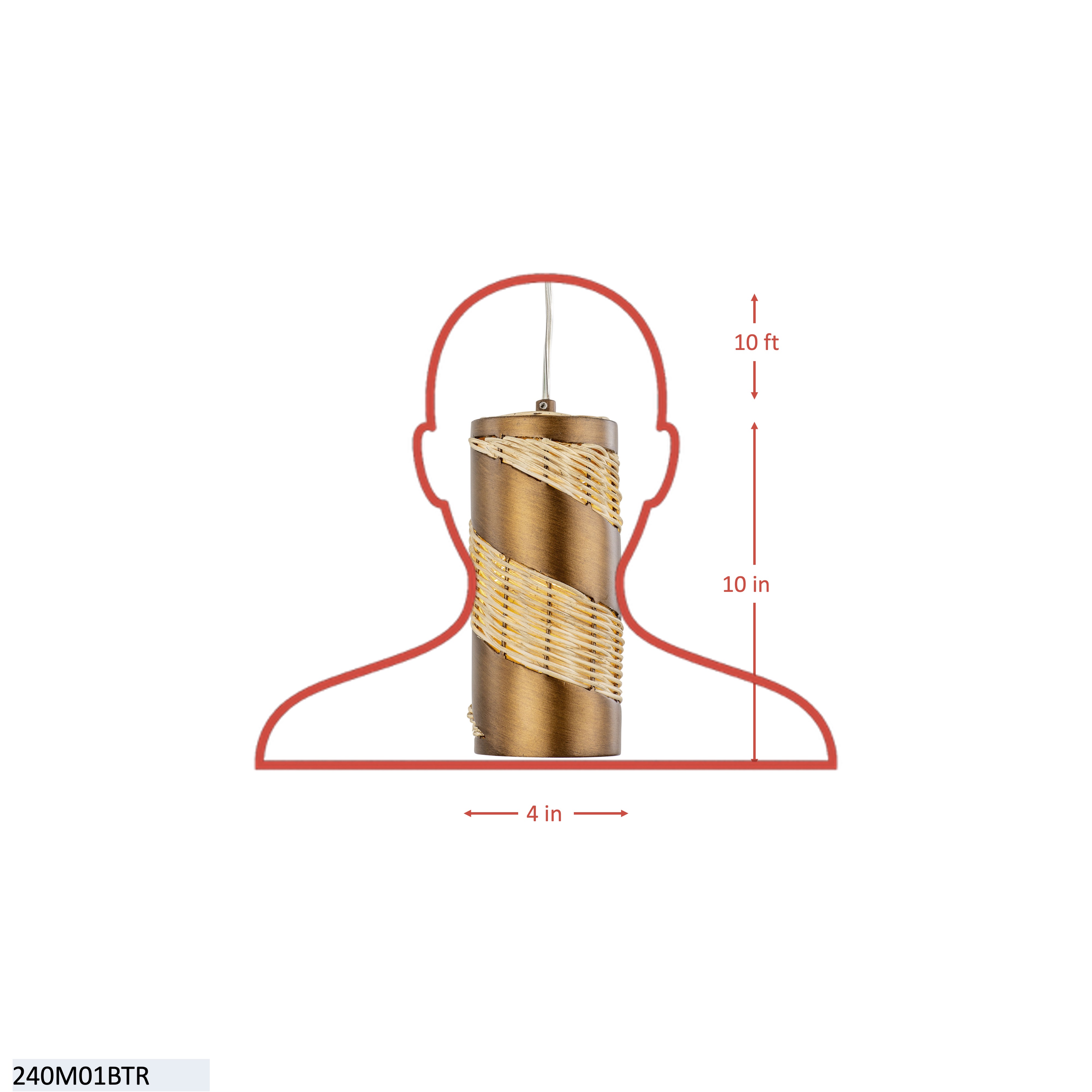 Flow 1 Light Cylinder Mini Pendant - Baguette/Natural Rattan dimensions