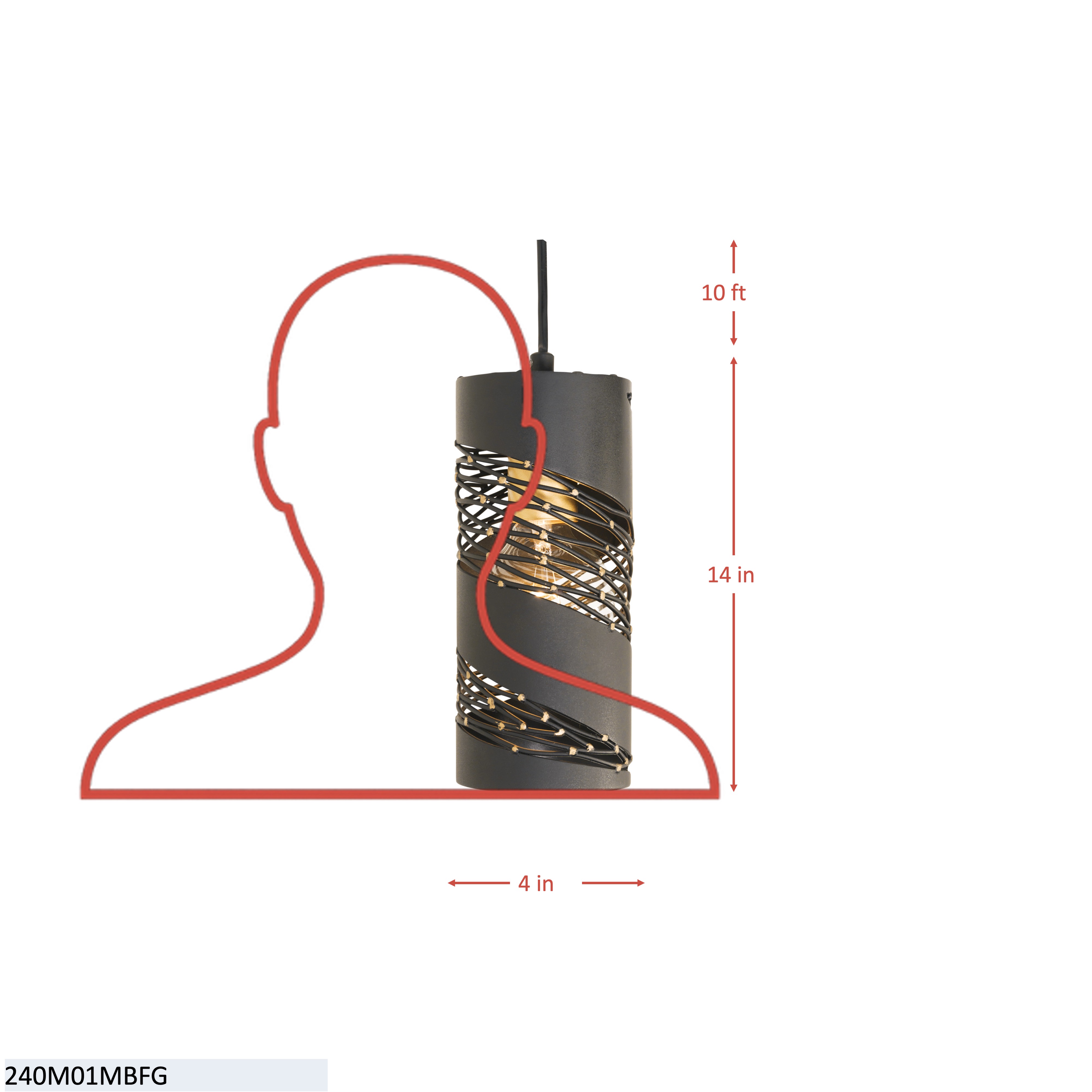 Flow 1 Light Cylinder Mini Pendant - Matte Black/French Gold dimensions