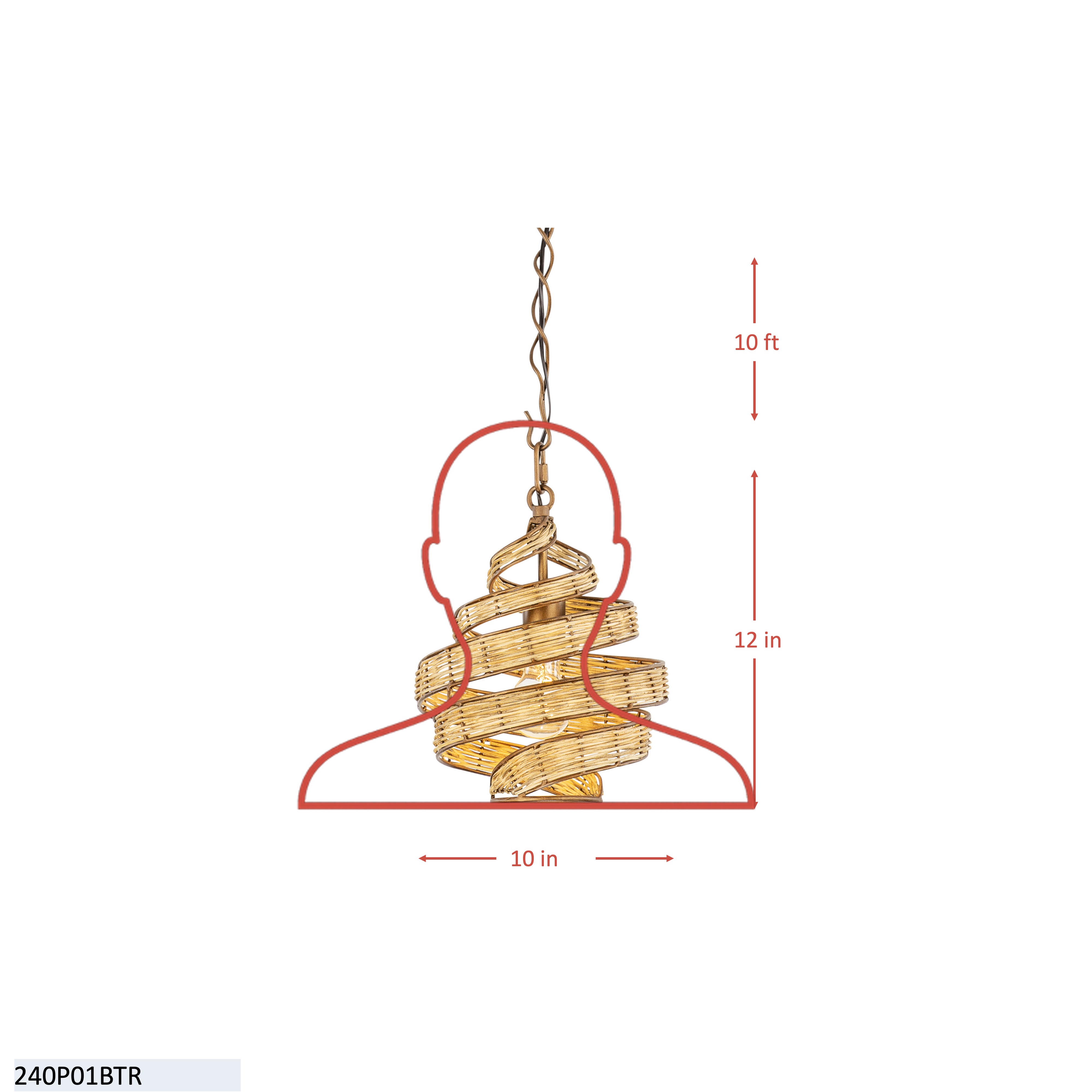 Flow 1 Light Twist Pendant - Baguette/Natural Rattan dimensions
