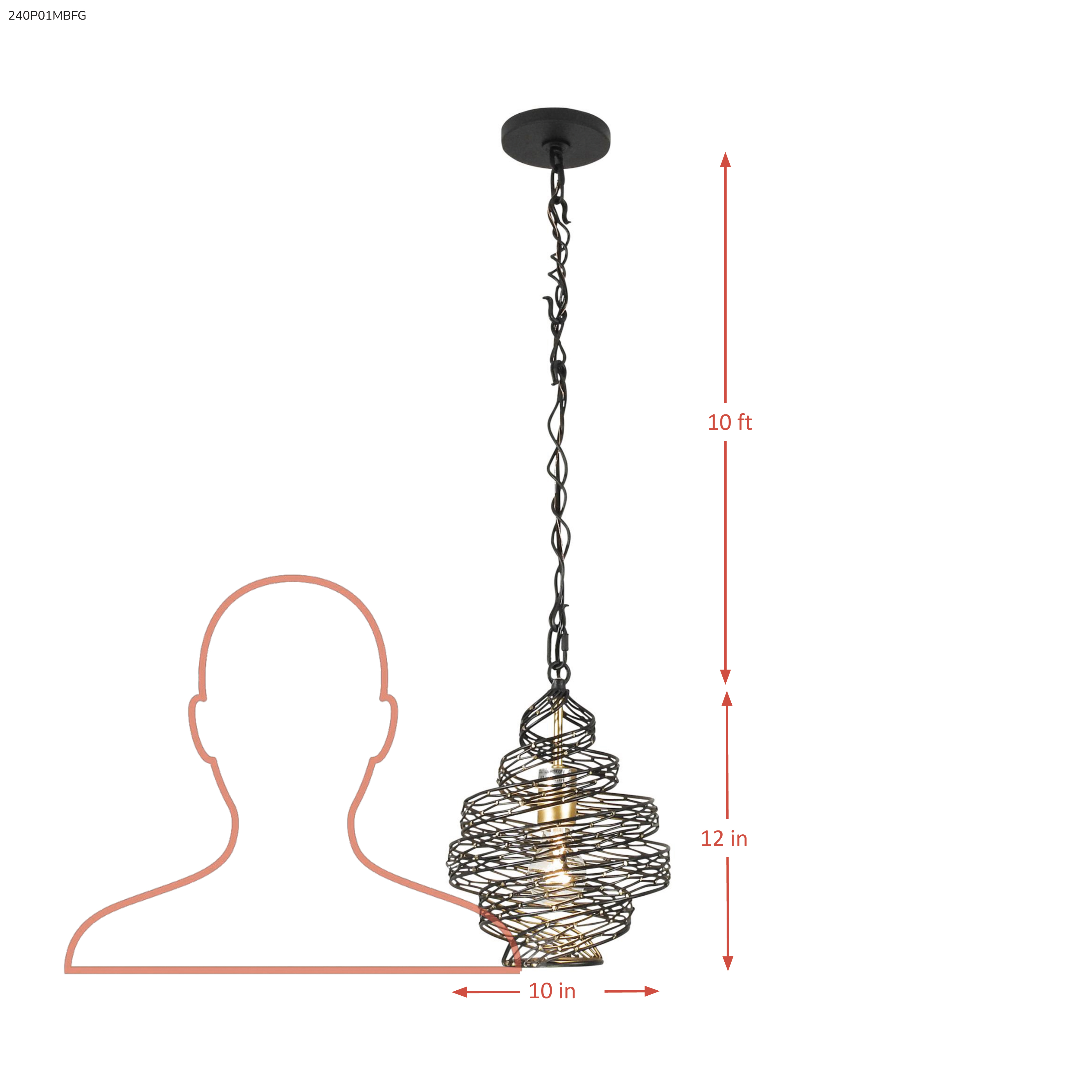 Flow 1 Light Twist Mini Pendant - Hammered Ore dimensions