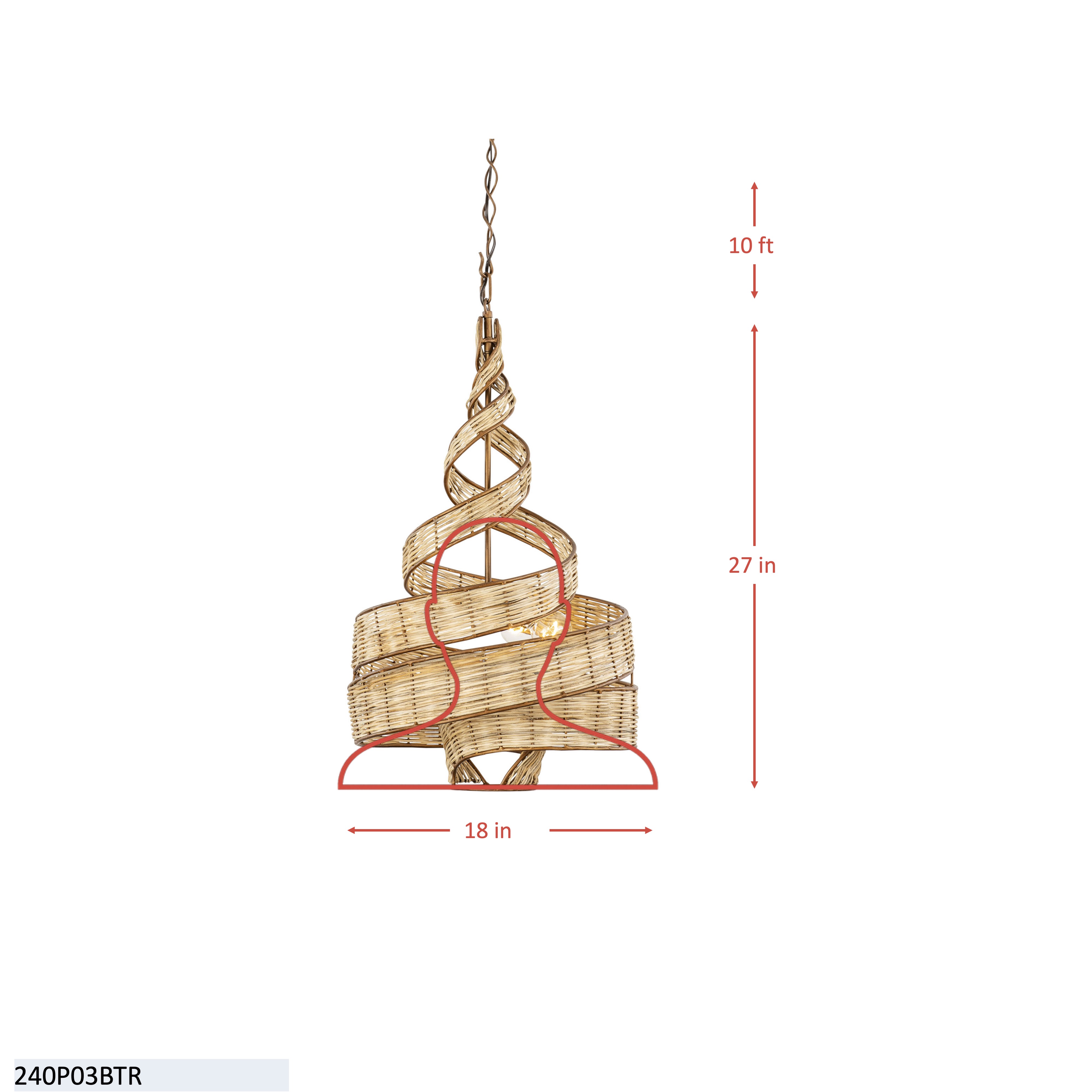 Flow 3 Light Twist Pendant - Hammered Ore dimensions