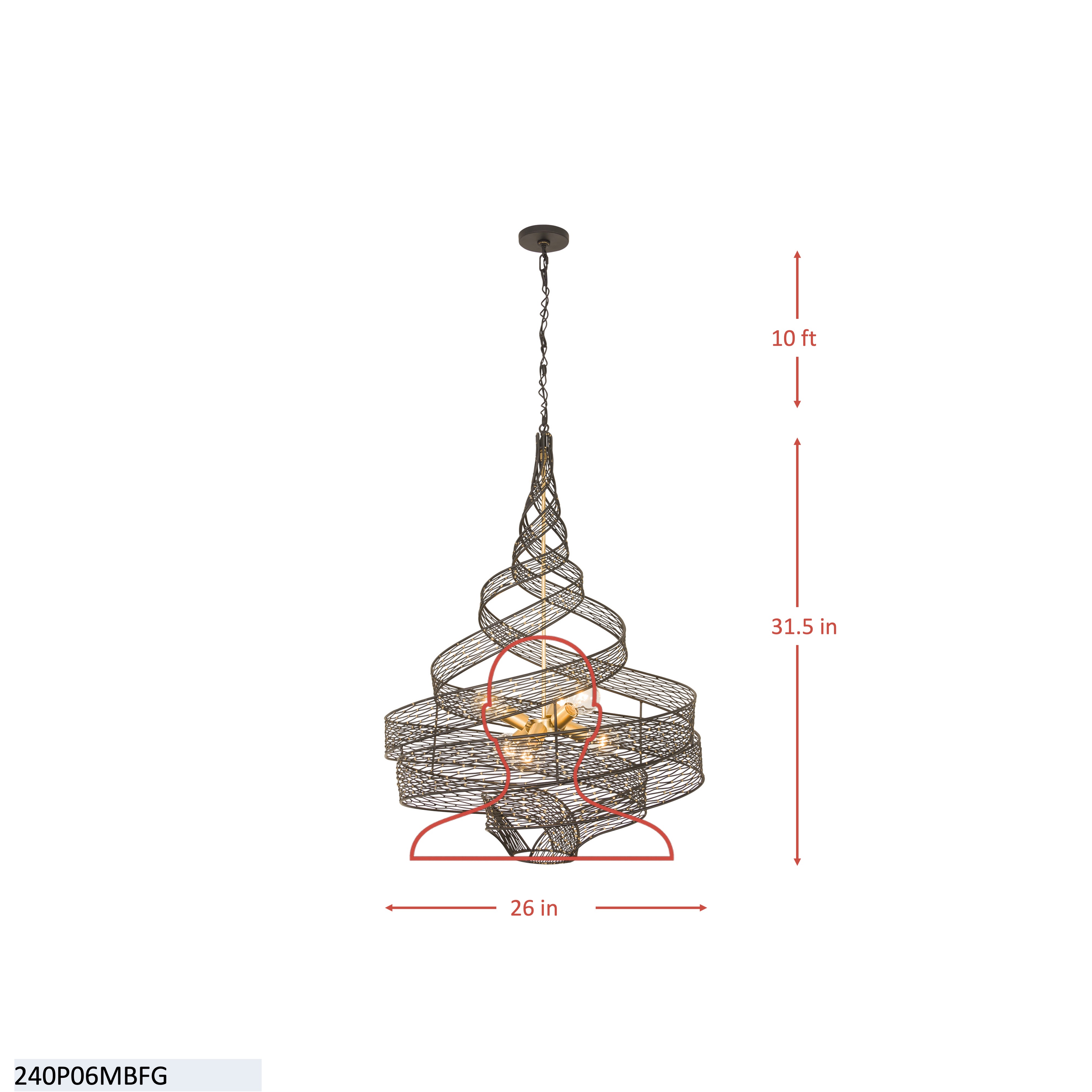 Flow 6 Light Twist Pendant - Steel dimensions