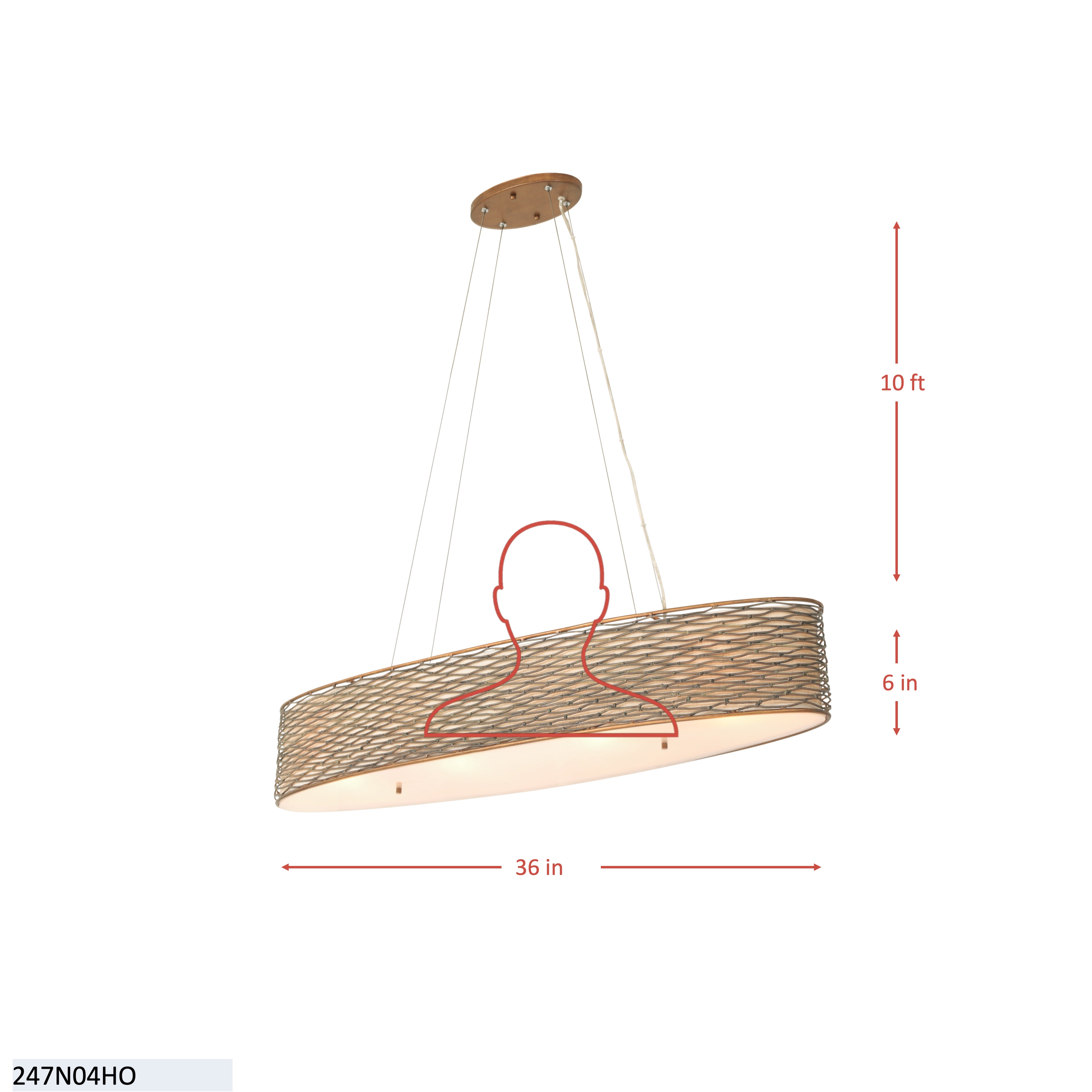 Flow 4 Light Oval Linear Pendant w/Fabric Shade - Hammered Ore dimensions