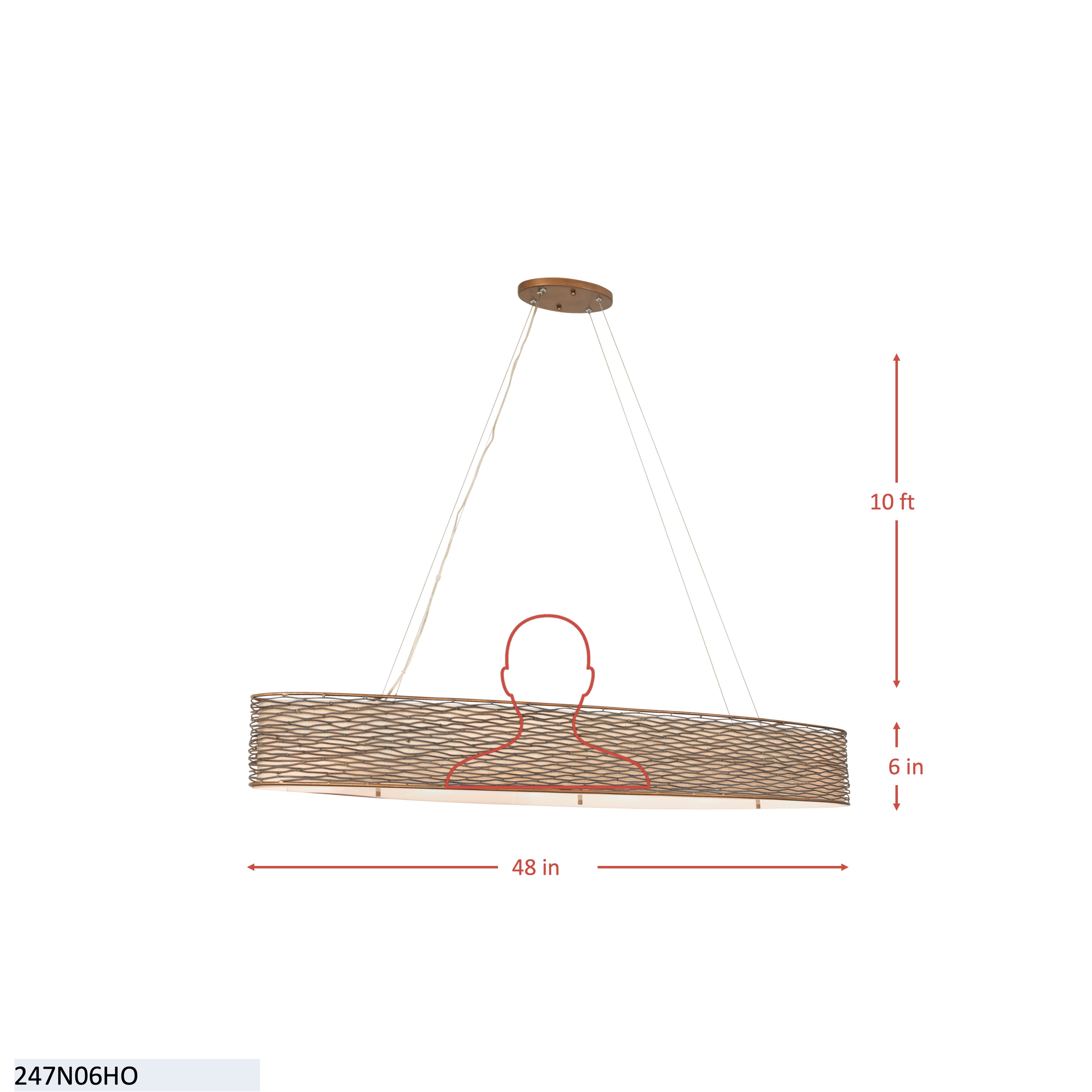 Flow 6 Light Oval Linear Pendant w/Fabric Shade - Hammered Ore dimensions