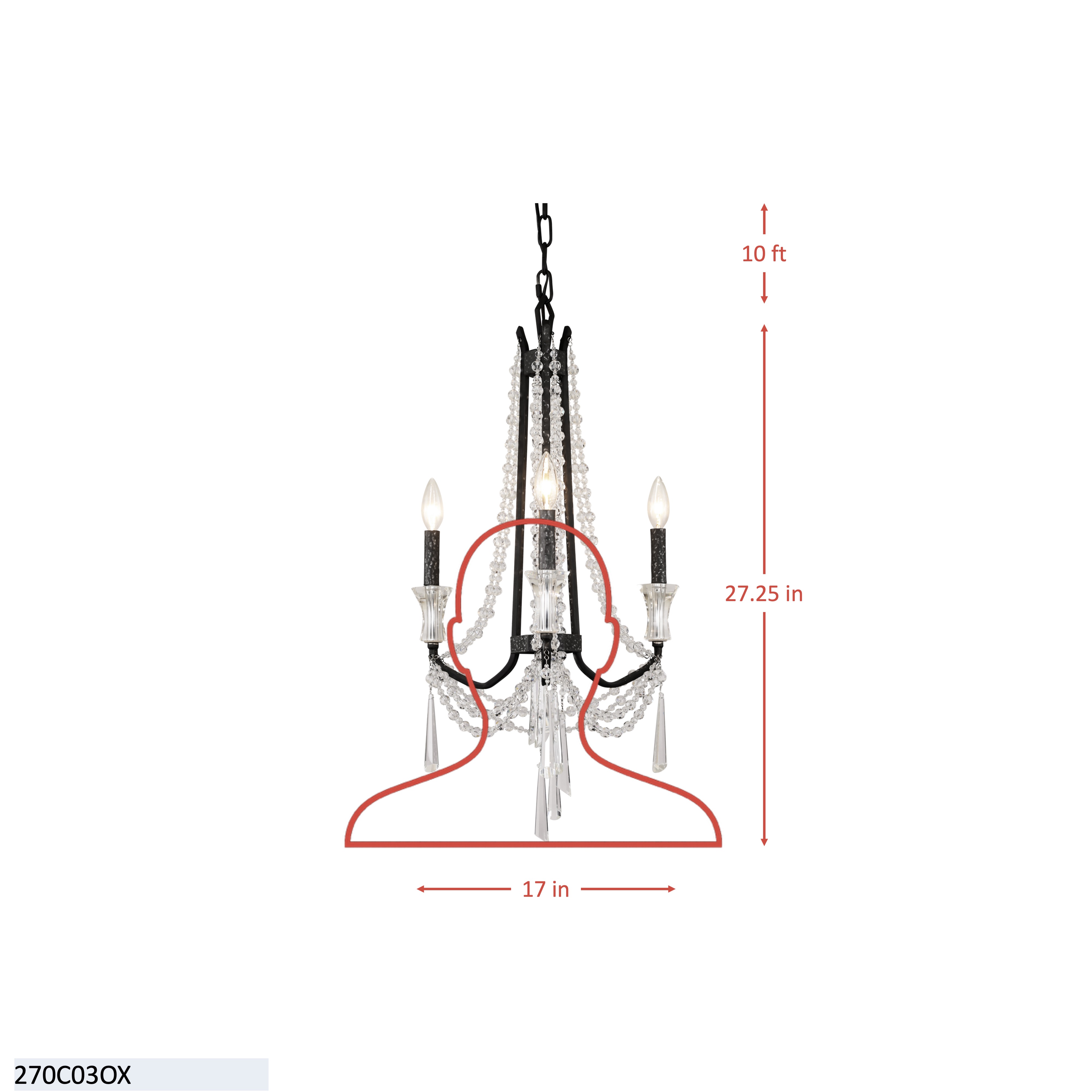 Barcelona 3 Light Crystal Chandelier - Onyx dimensions