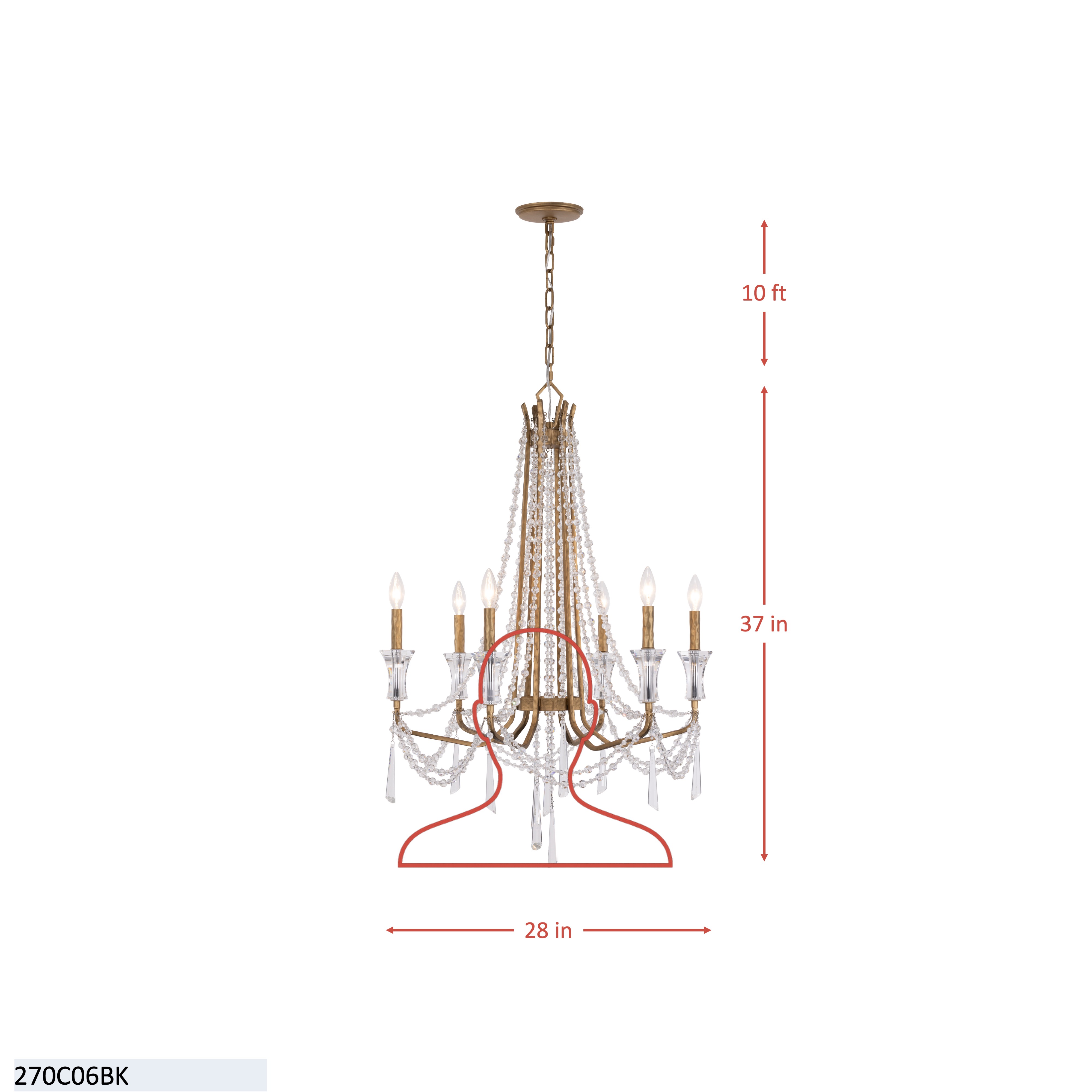 Barcelona 6 Light Crystal Chandelier - Brass Kisser dimensions