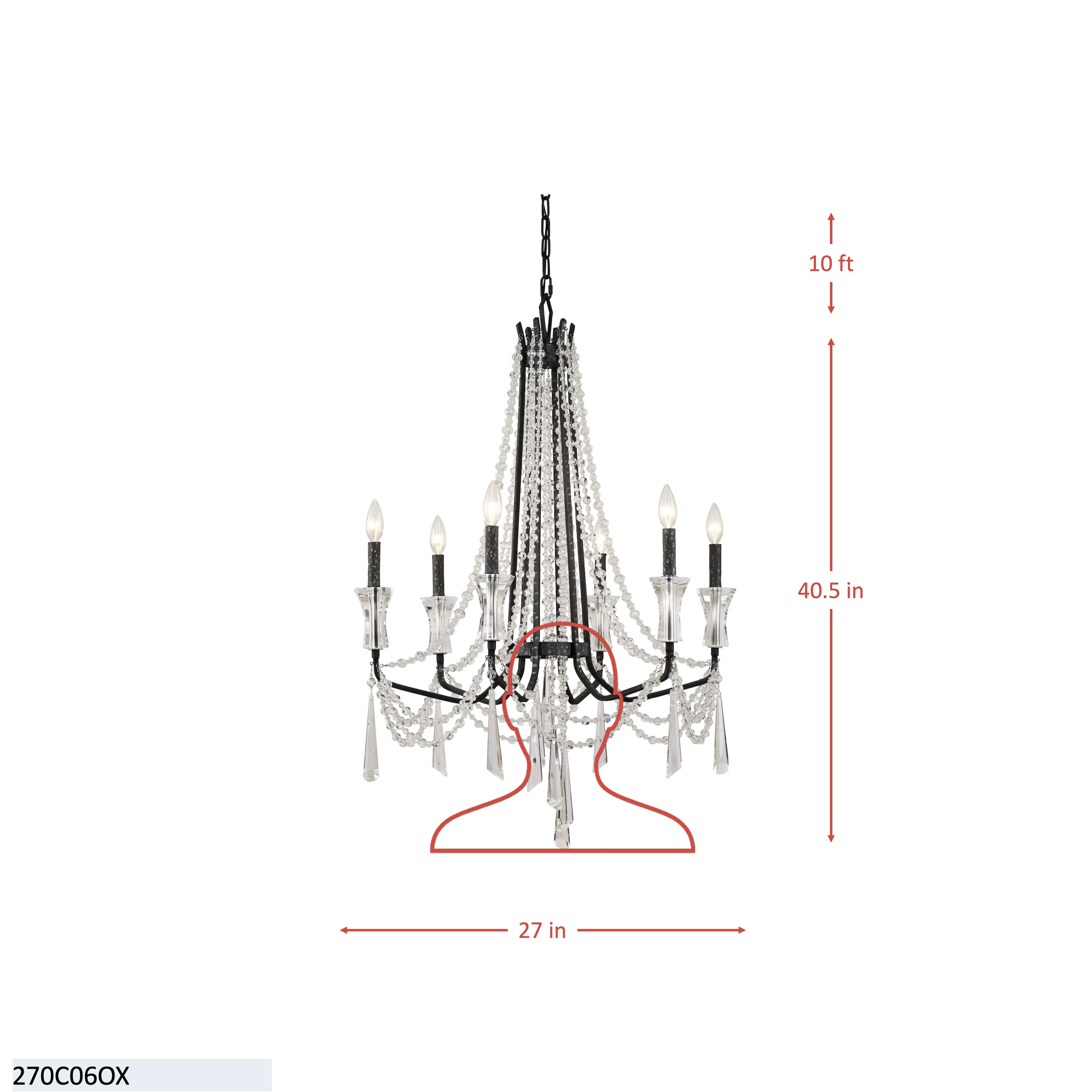 Barcelona 6 Light Crystal Chandelier - Onyx dimensions