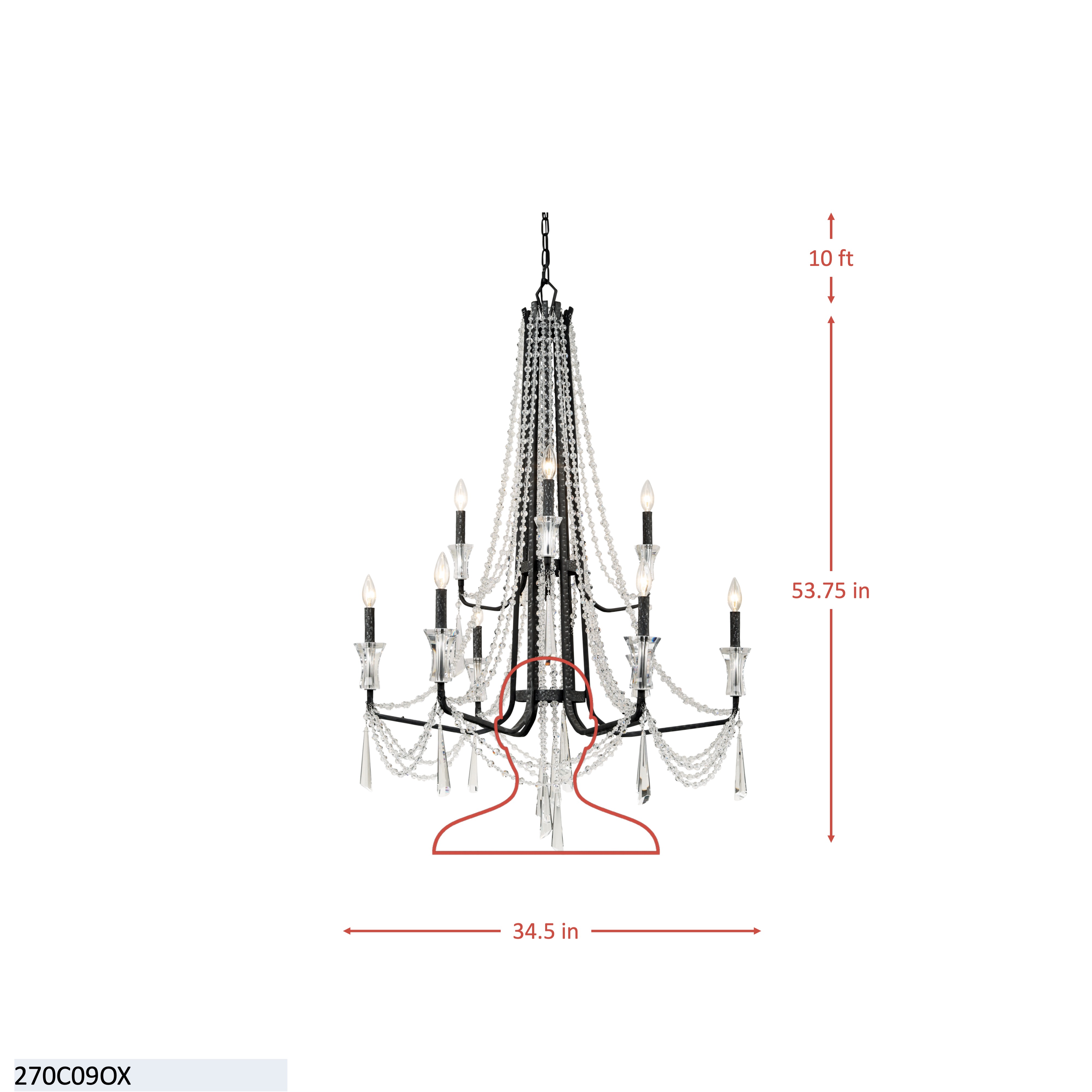 Barcelona 9 Light 2-Tier Crystal Chandelier - Transcend Silver dimensions
