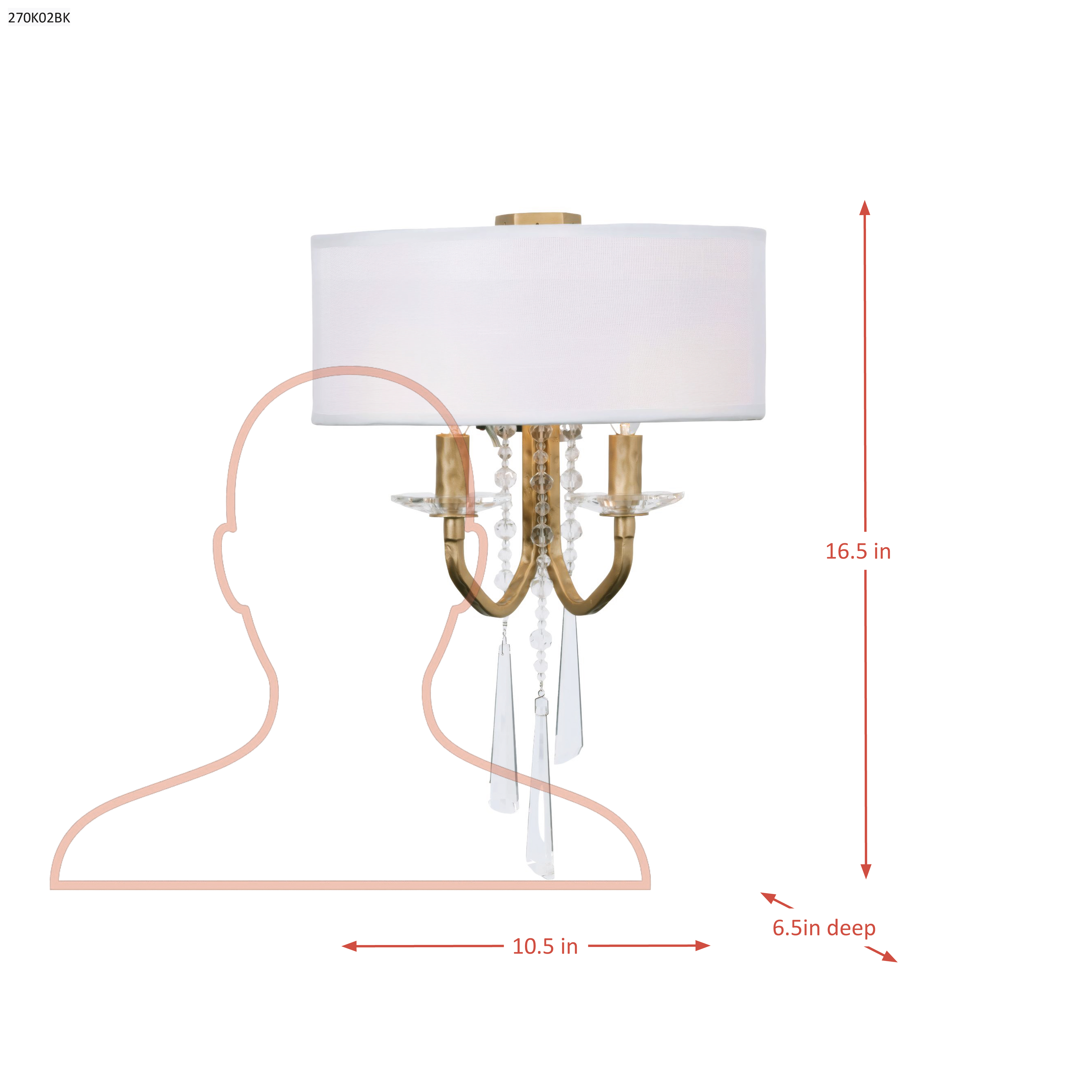 Barcelona 2 Light Sconce with Shade - Brass Kisser dimensions