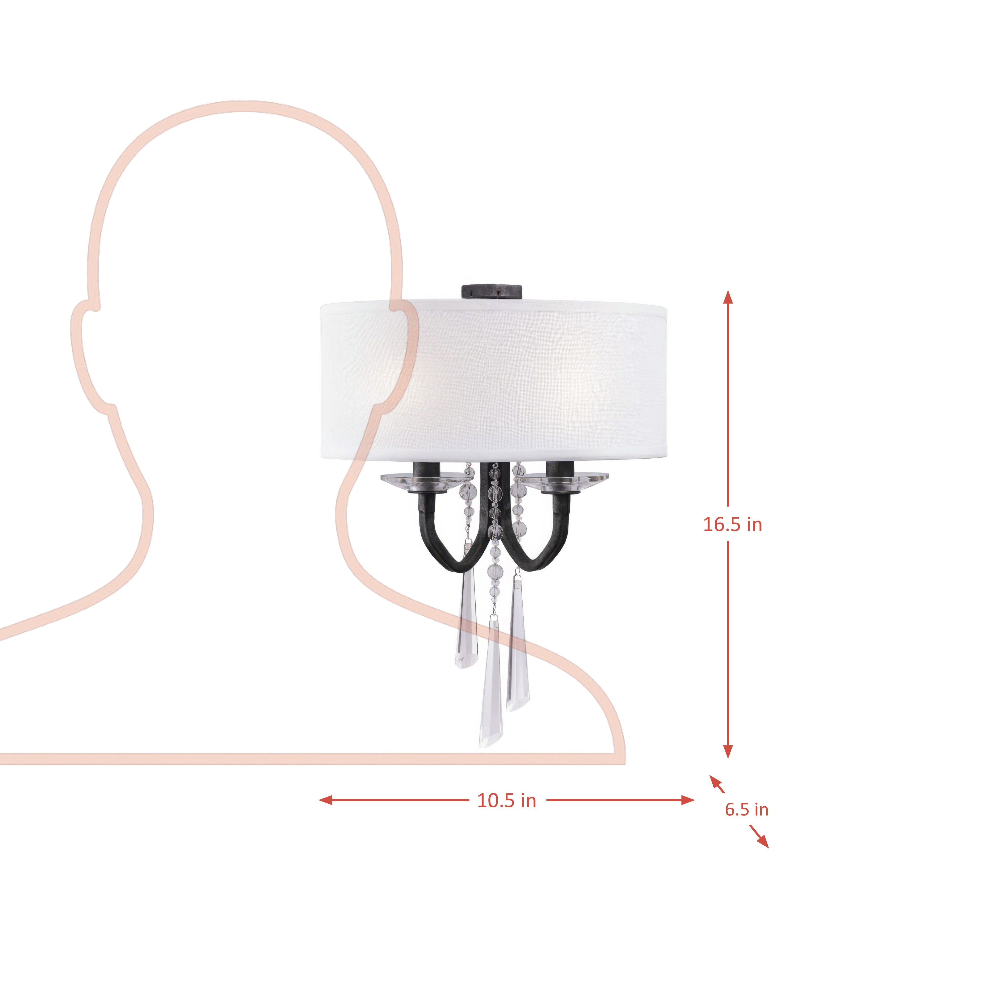 Barcelona 2 Light Sconce with Shade - Onyx dimensions