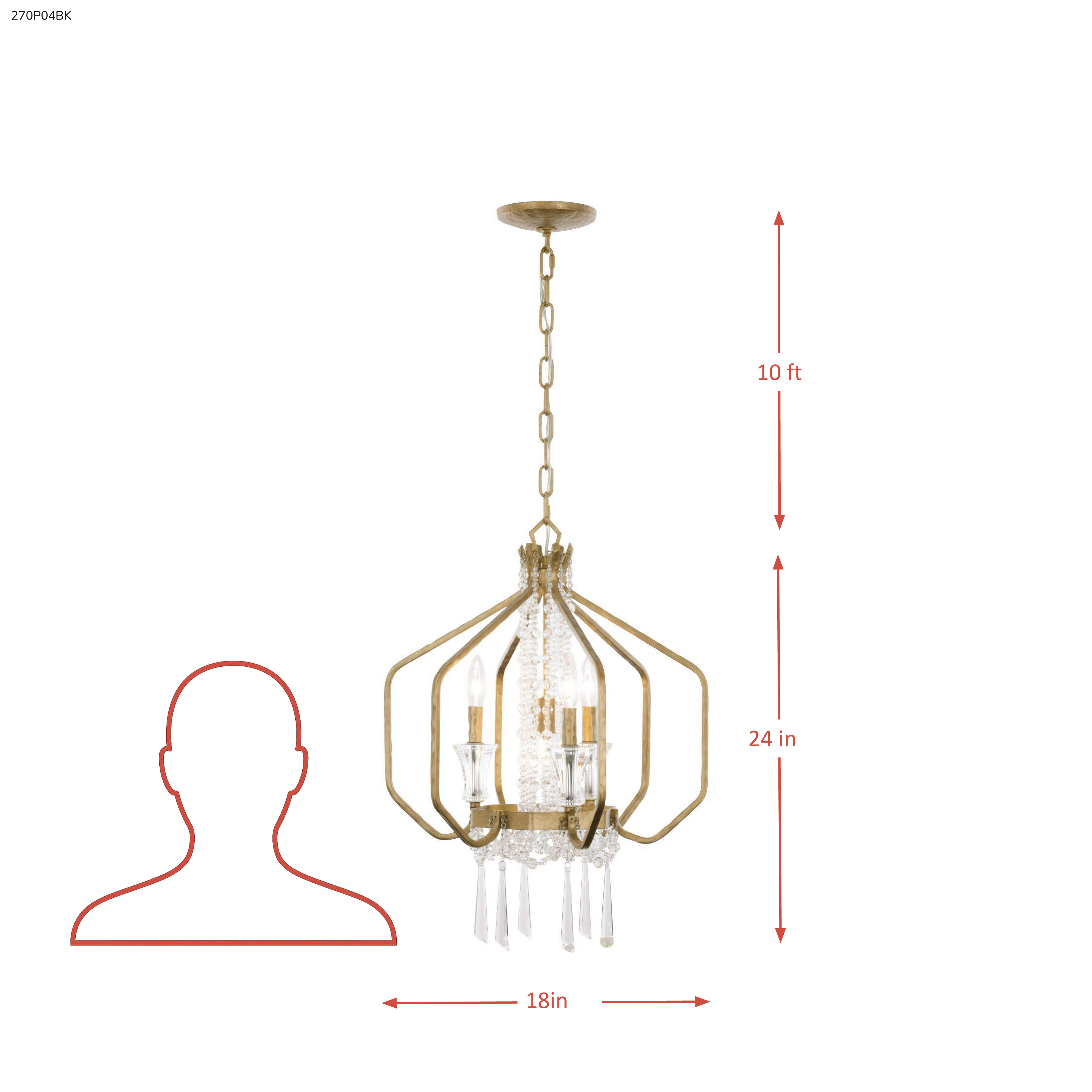Barcelona 4 Light Crystal Pendant - Onyx dimensions