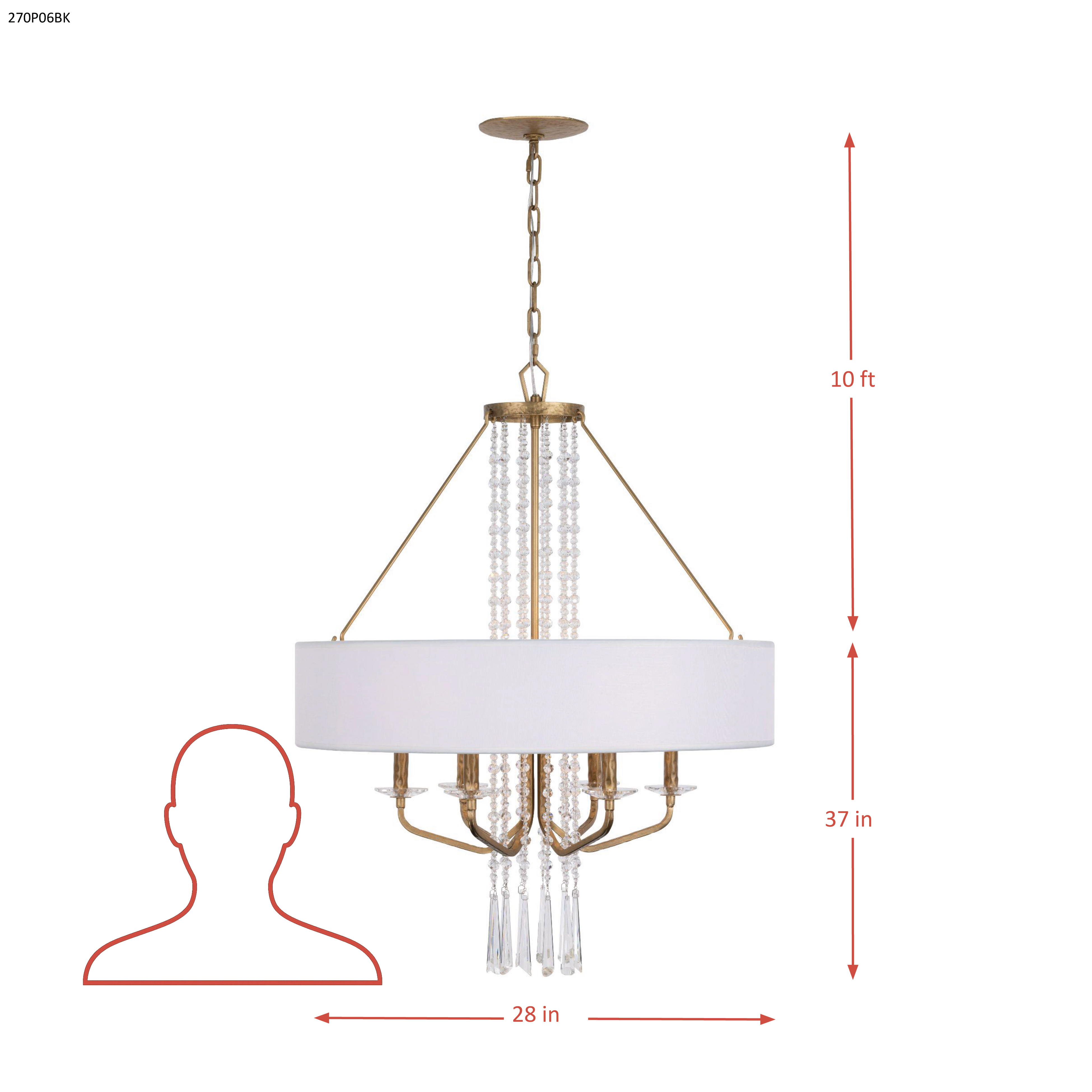Barcelona 6 Light Pendant w/Shade - Brass Kisser dimensions
