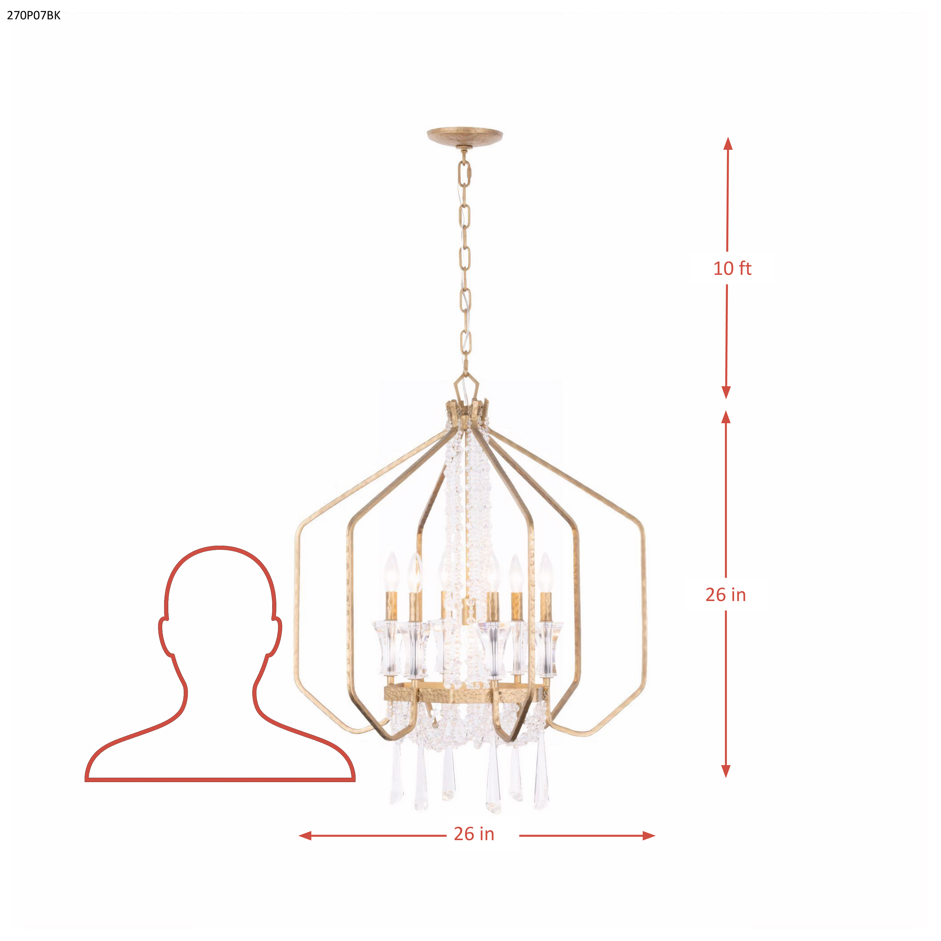 Barcelona 7 Light Crystal Pendant - Brass Kisser dimensions