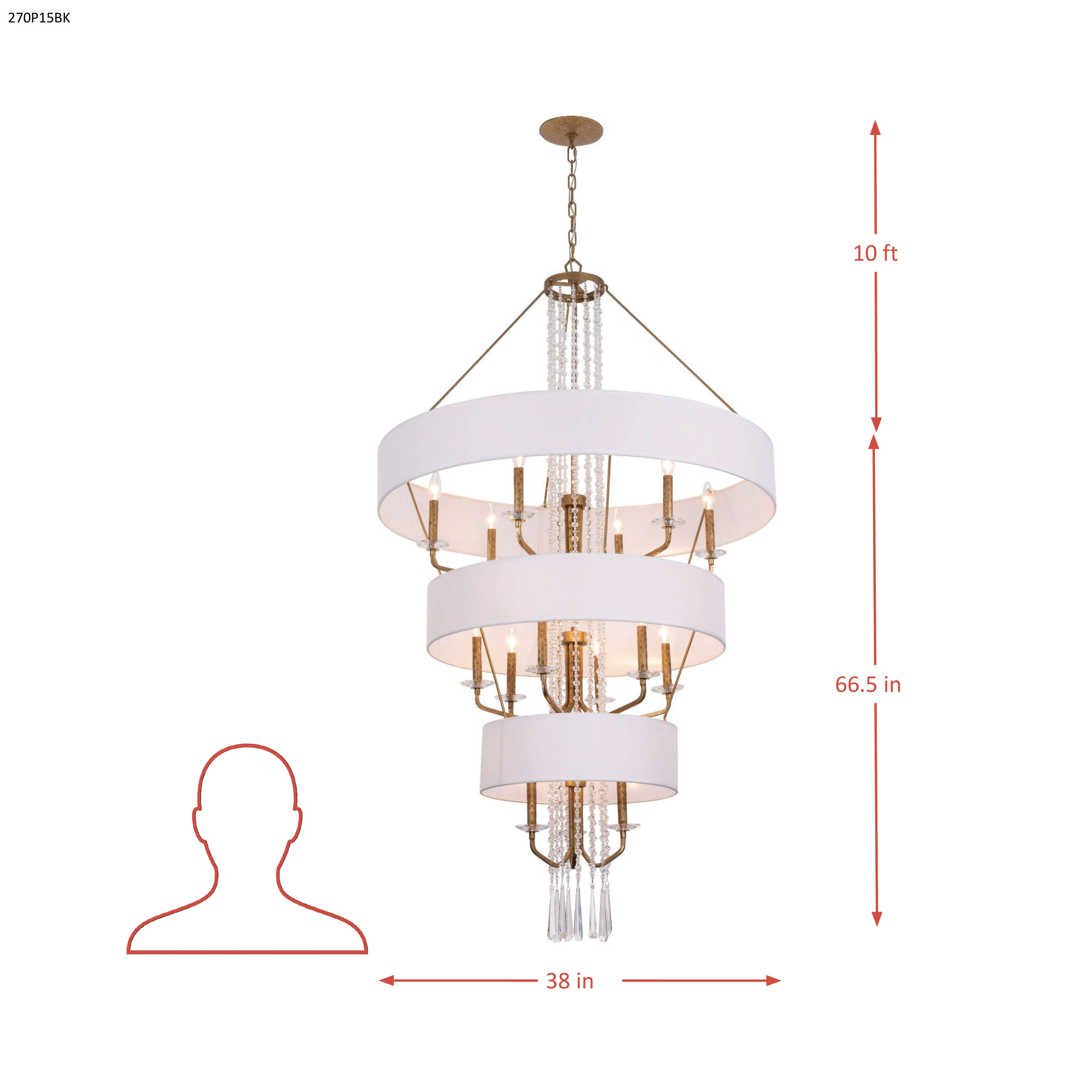Barcelona 15 Light Pendant w/Shade - Brass Kisser dimensions