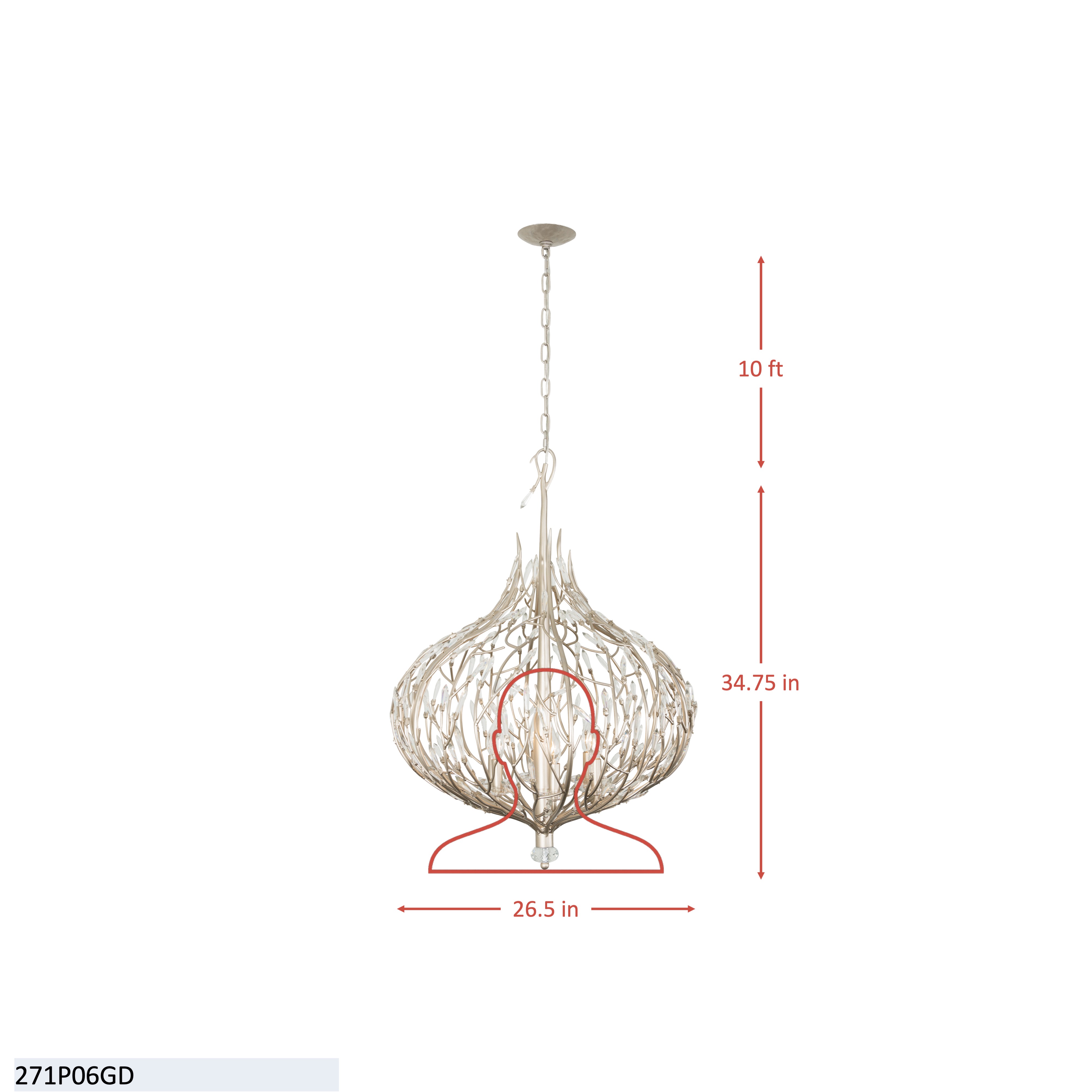 Bask 6 Light Crystal Pendant - Gold Dust dimensions