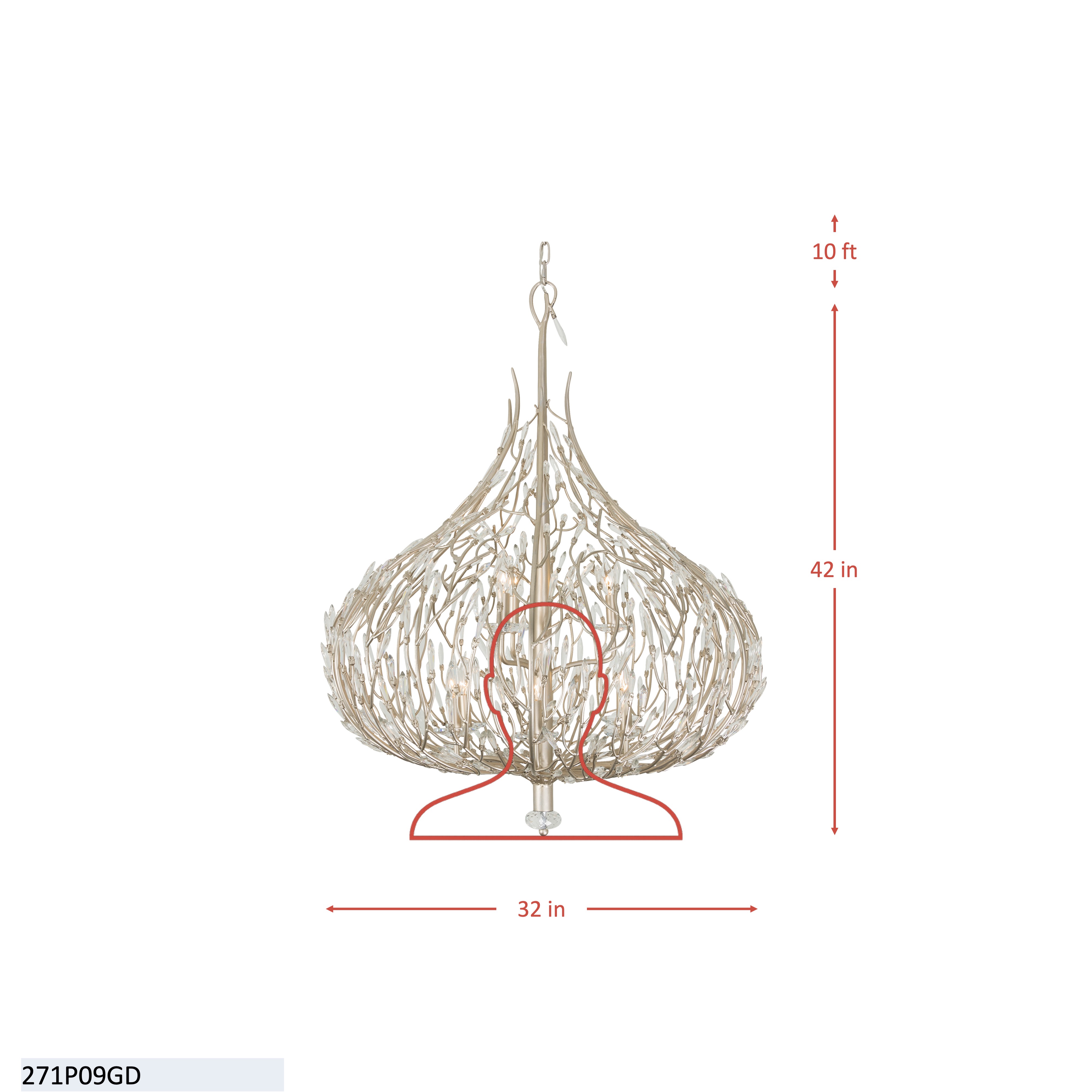Bask 9 Light Crystal Pendant - Gold Dust dimensions