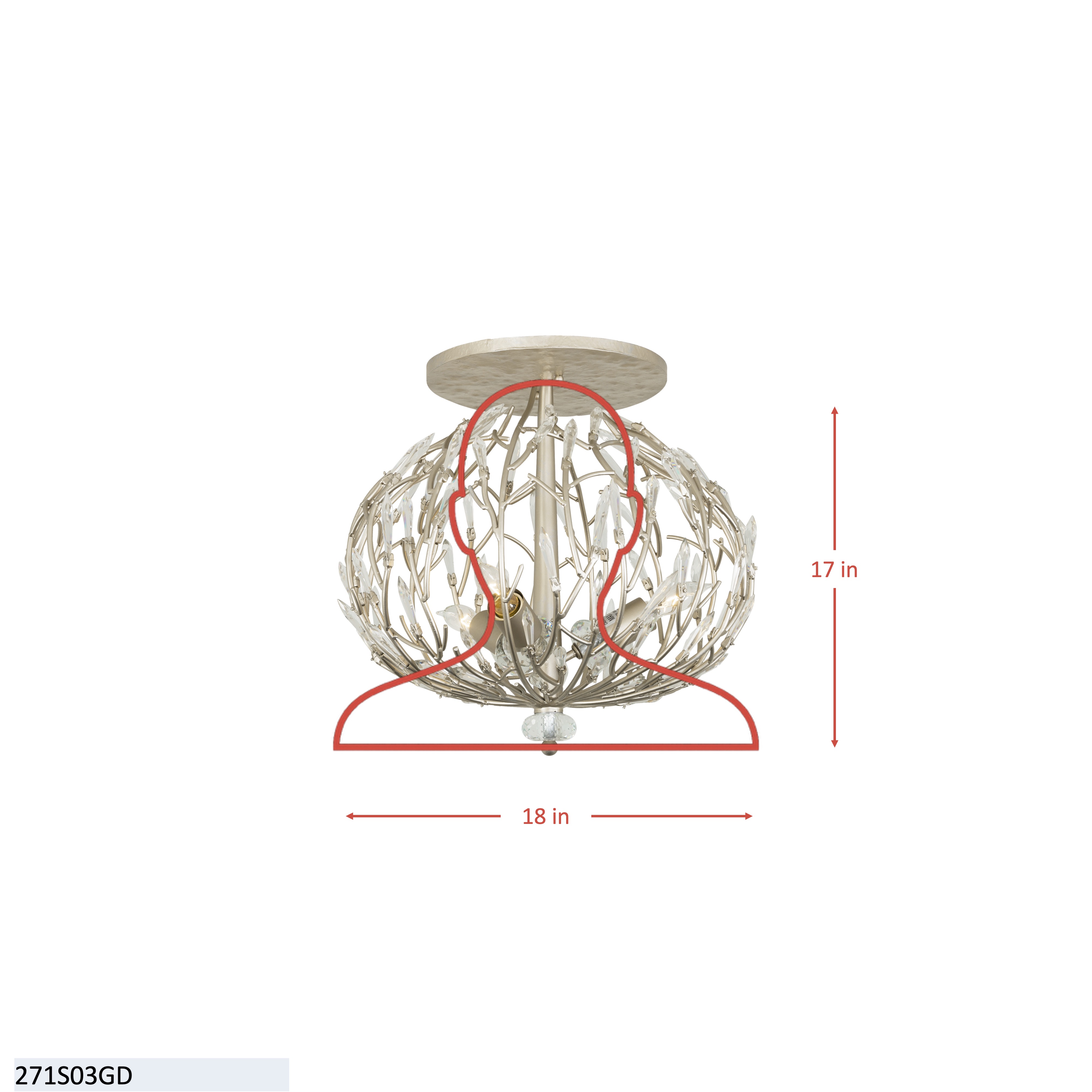 Bask 3 Light Crystal Semi-Flush - Gold Dust dimensions