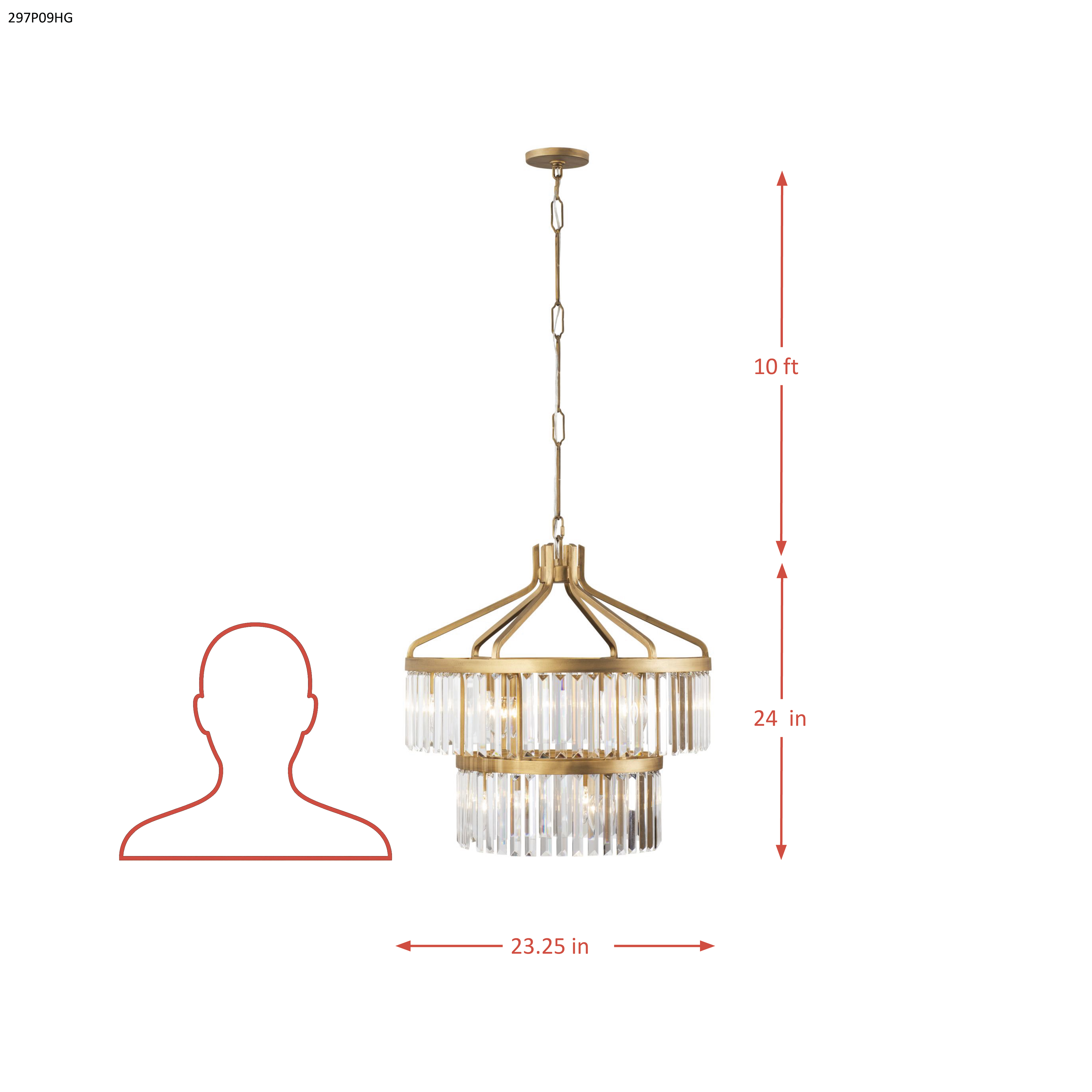 Social Club 9 Light 2-Tier Crystal Pendant - Havana Gold dimensions