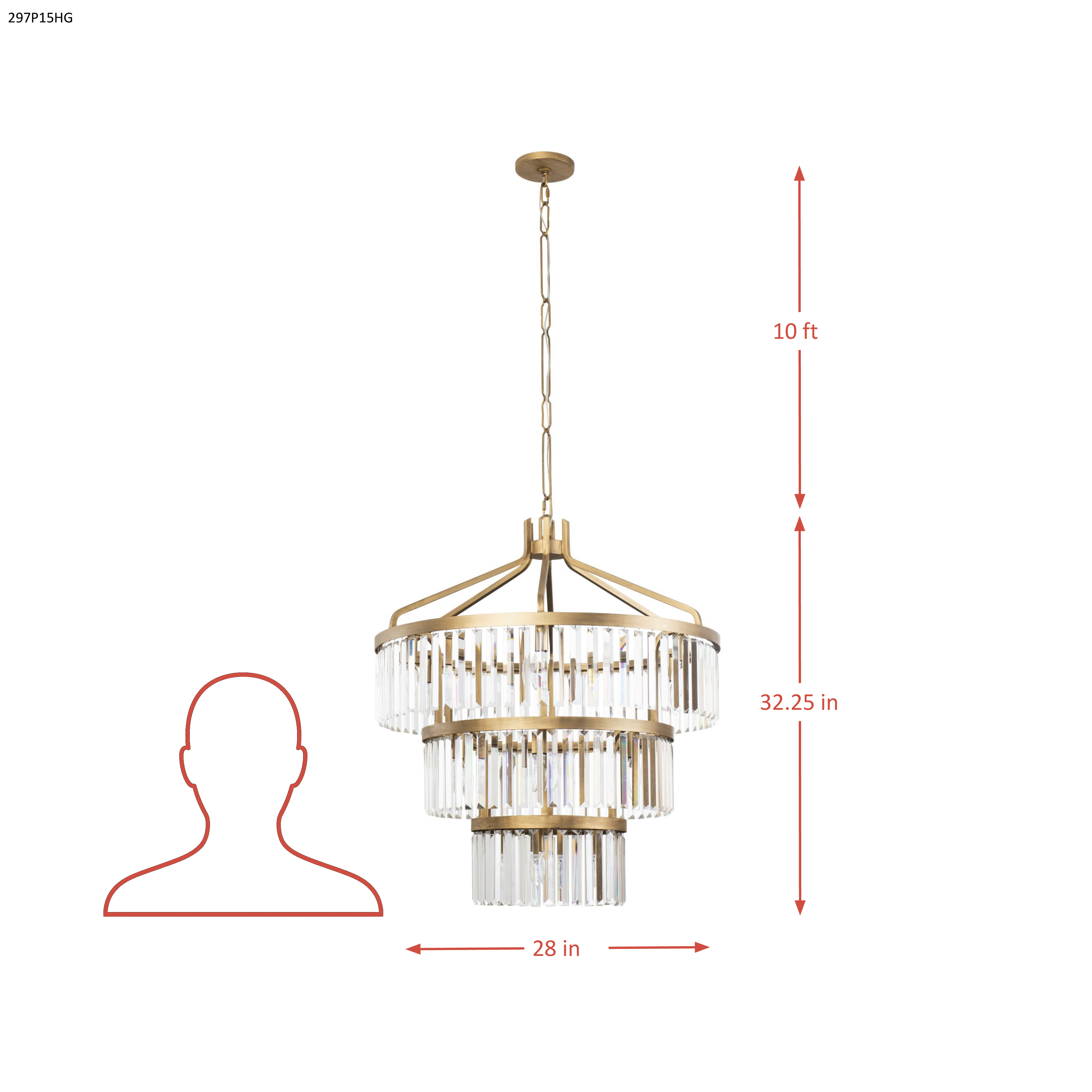 Social Club 15 Light 3-Tier Crystal Pendant - Havana Gold dimensions