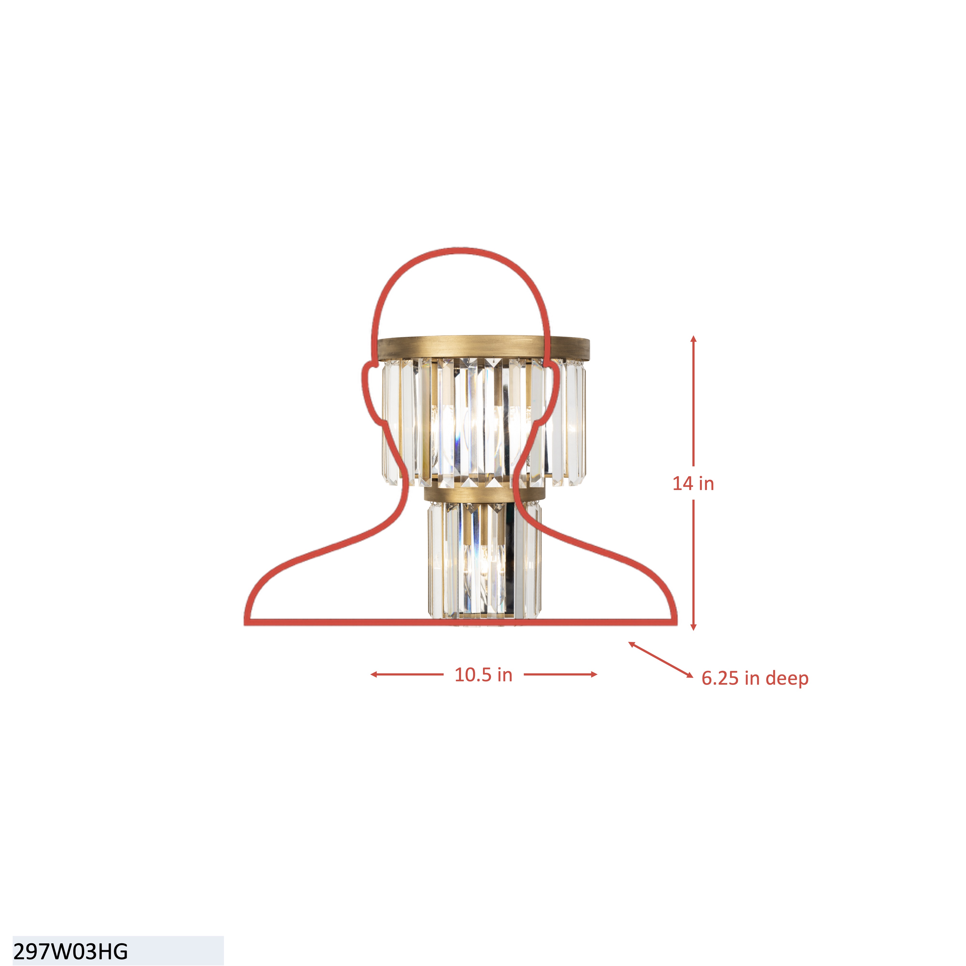 Social Club 3 Light 2-Tier Crystal Sconce - Havana Gold dimensions