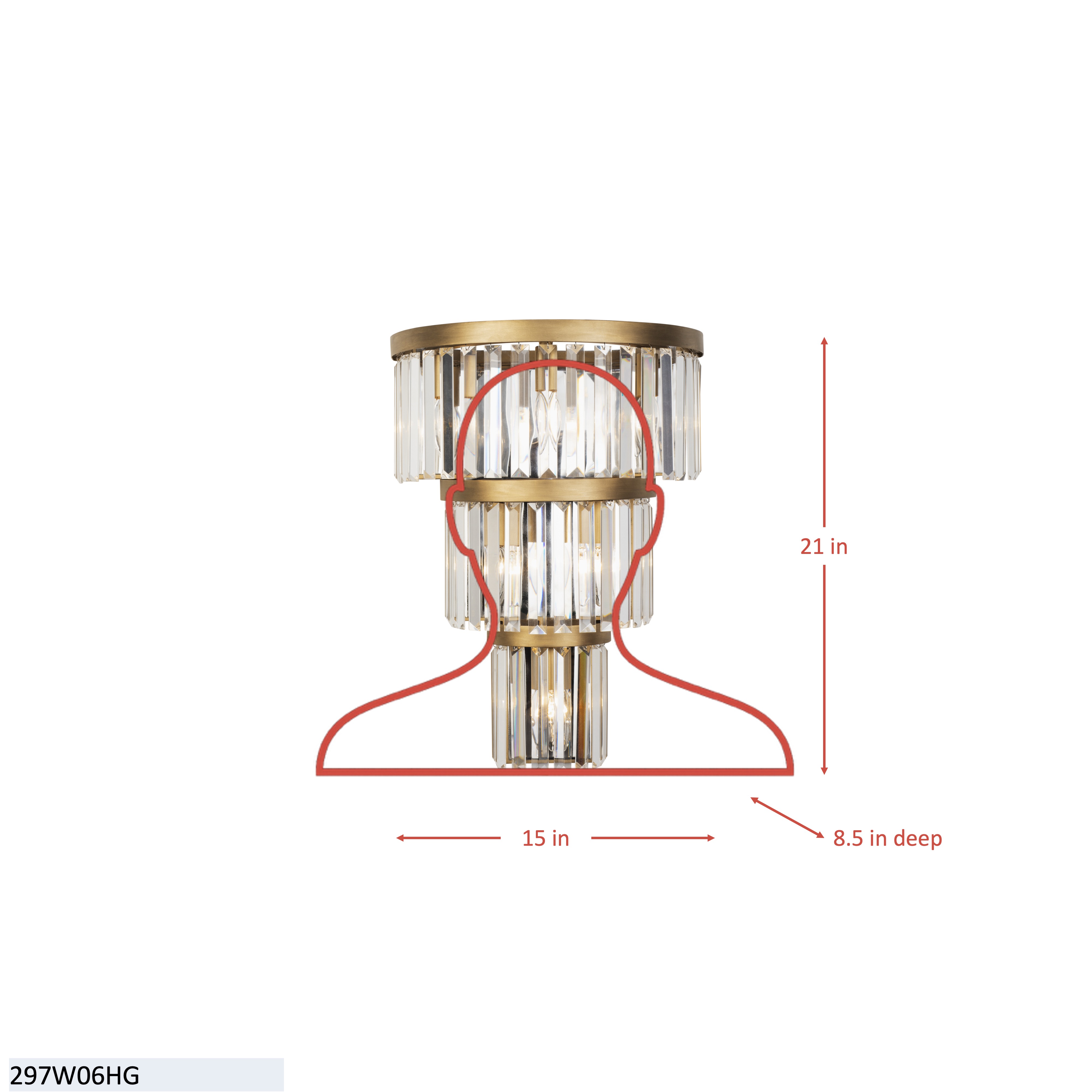 Social Club 6 Light 3-Tier Crystal Sconce - Havana Gold dimensions