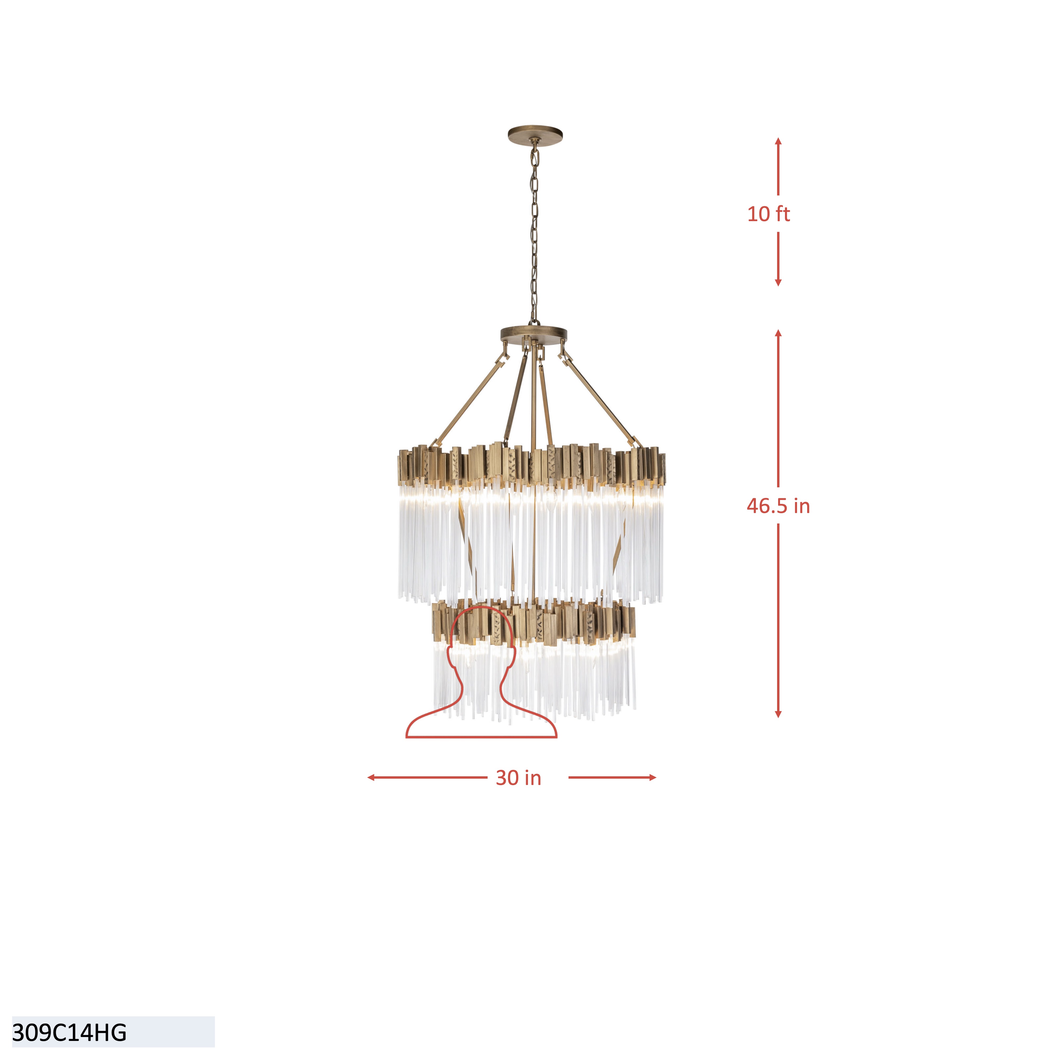 Matrix 14 Light 2-Tier Chandelier - Matte Black/French Gold dimensions