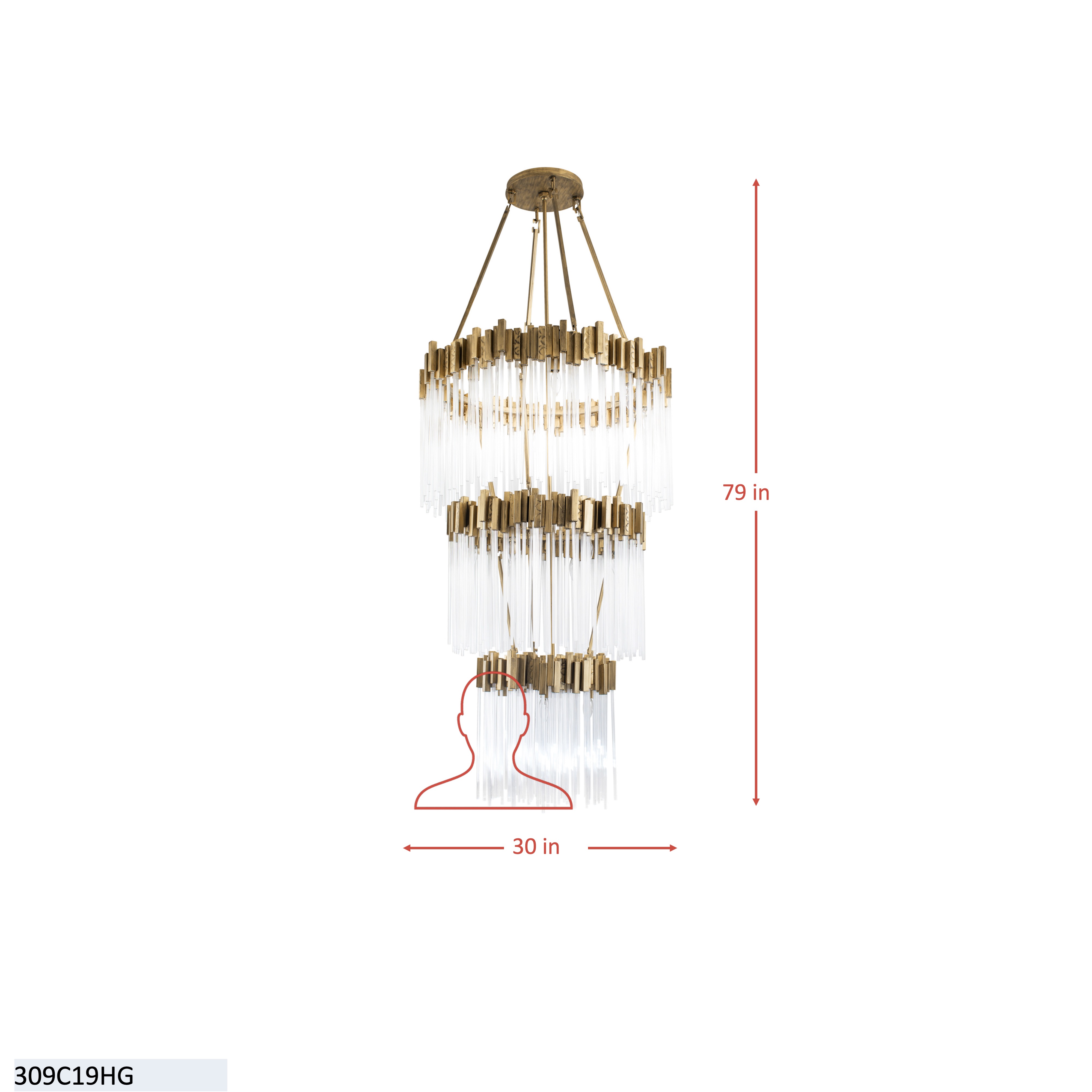 Matrix 18 Light 3-Tier Chandelier - Matte Black/French Gold dimensions