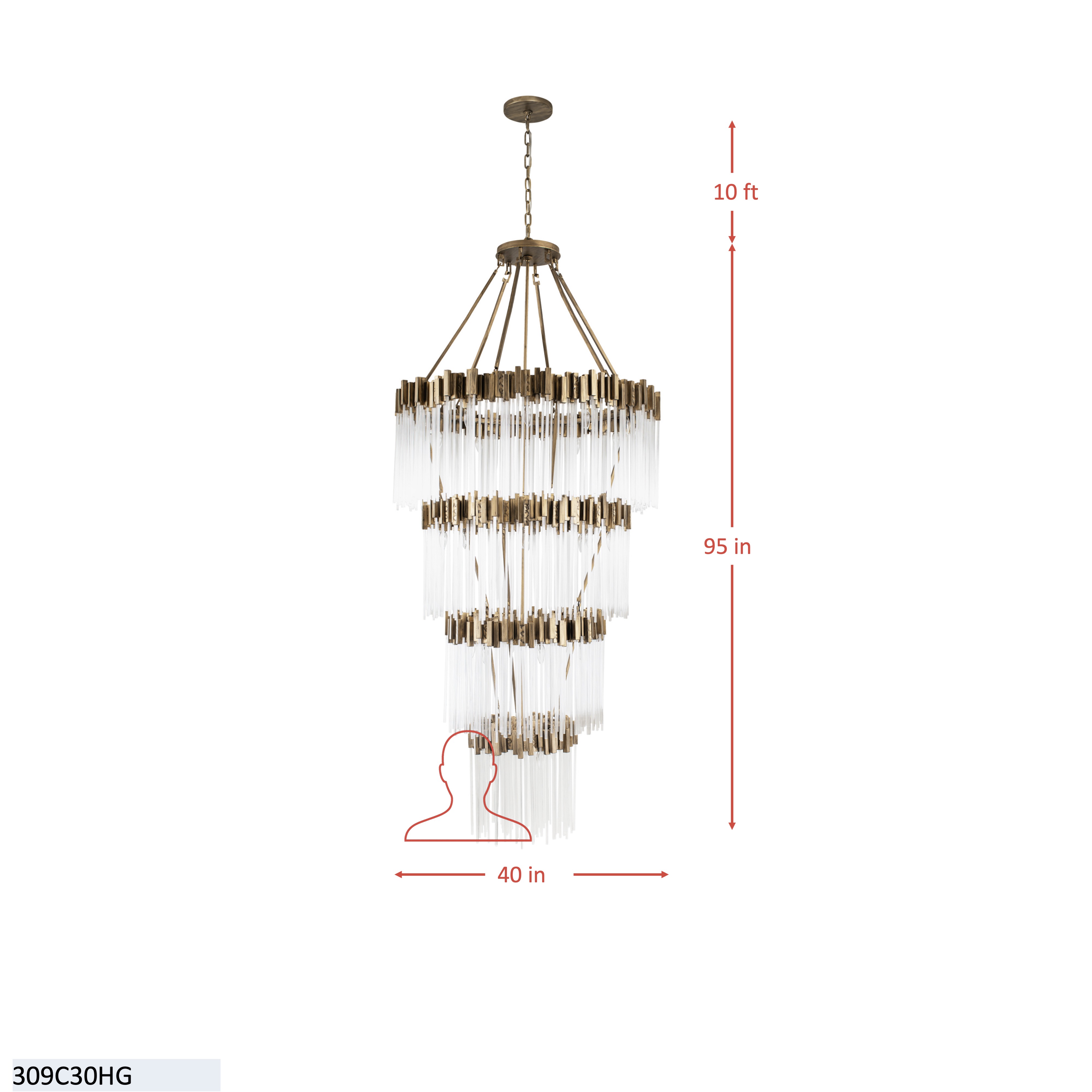 Matrix 30Light 4-Tier Chandelier - Havana Gold dimensions