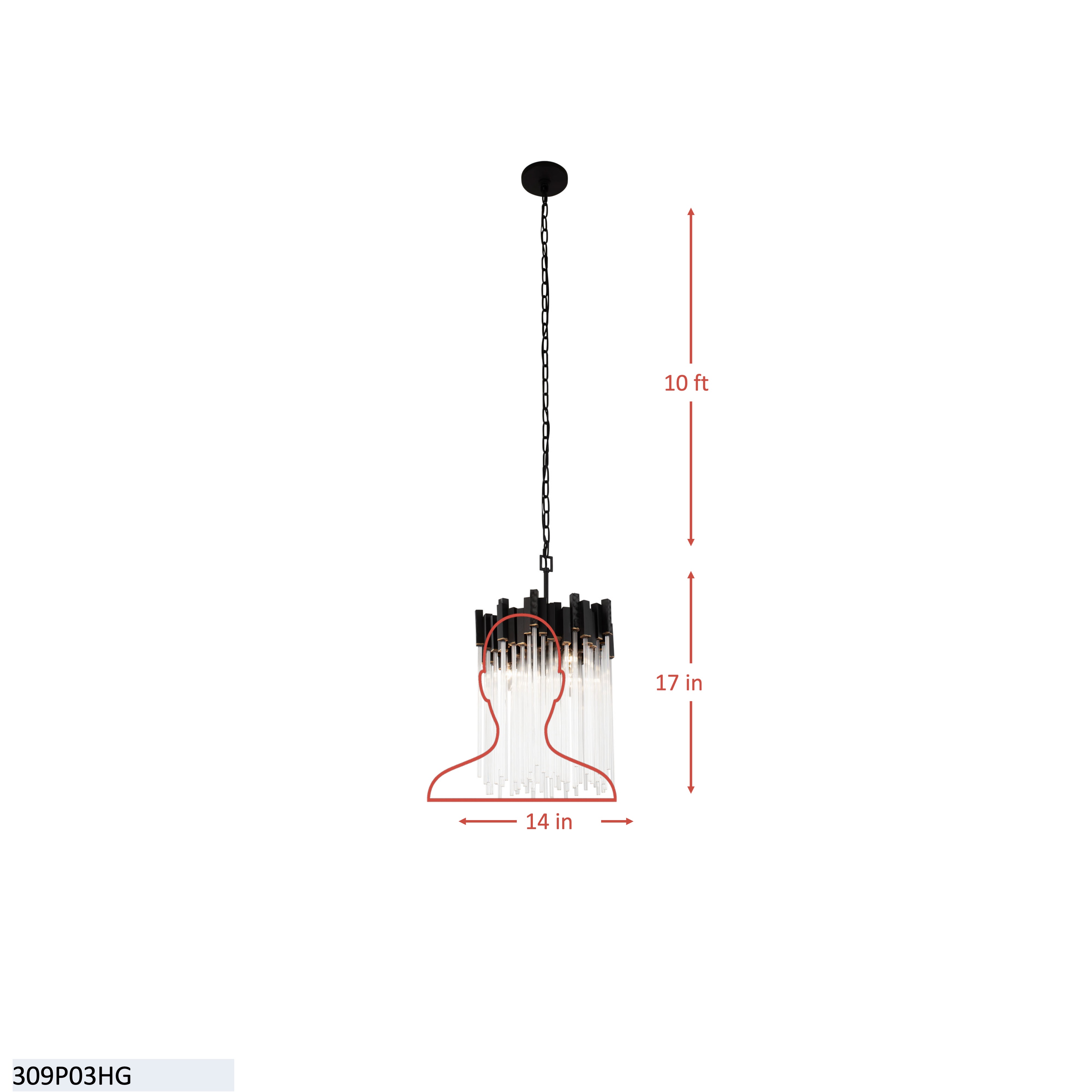 Matrix 3 Light Pendant - Matte Black/French Gold dimensions