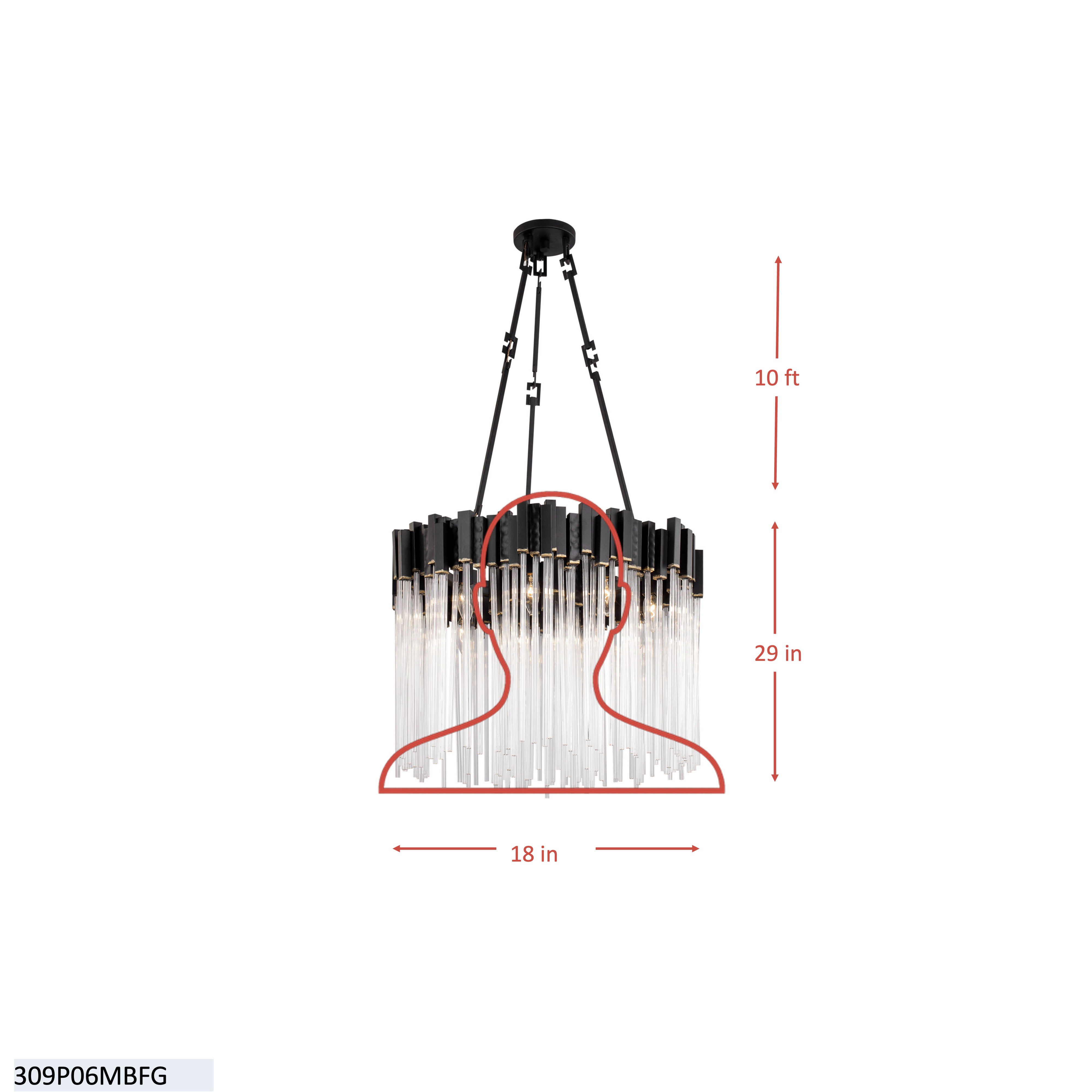 Matrix 6 Light Pendant - Havana Gold dimensions