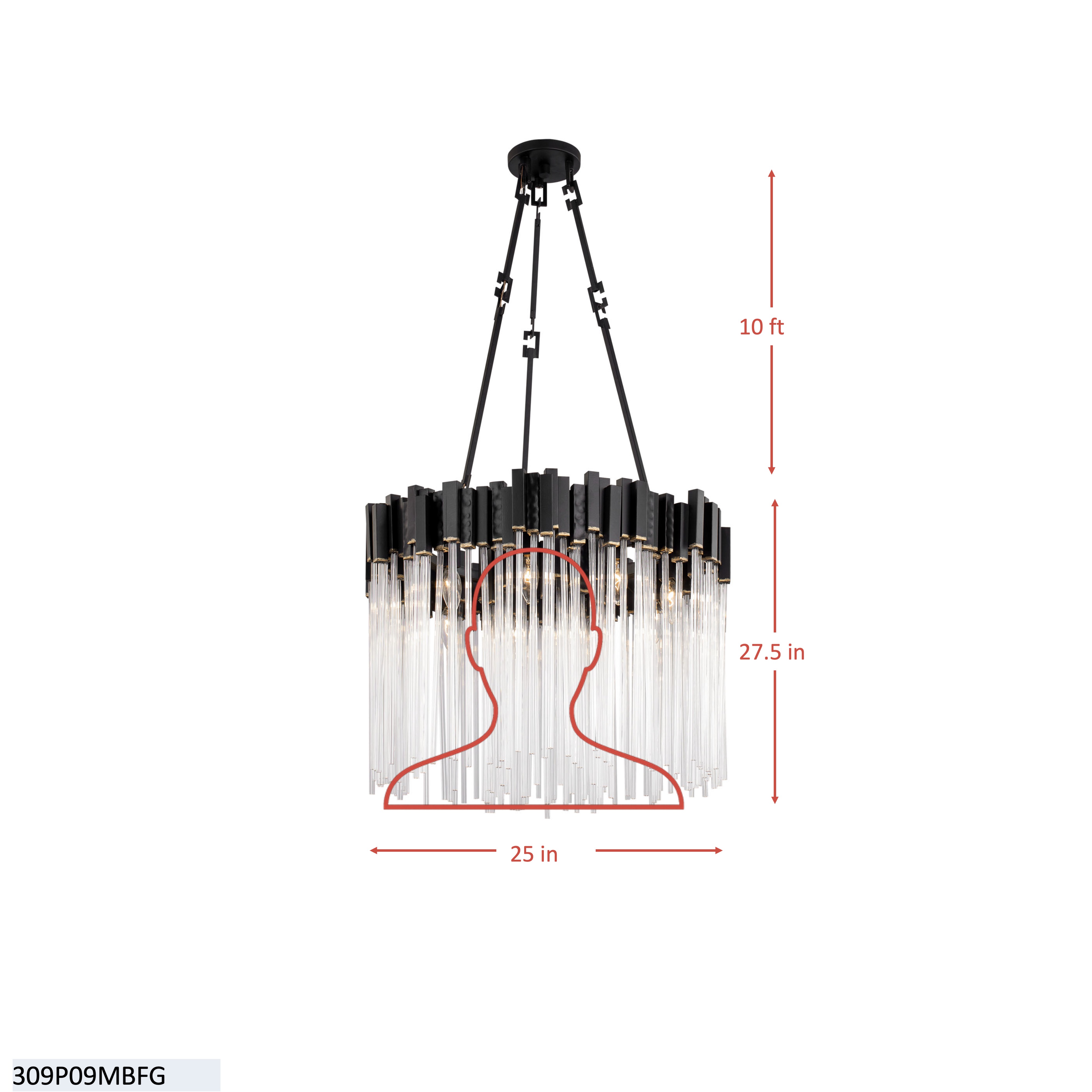Matrix 9 Light Pendant - Matte Black/French Gold dimensions