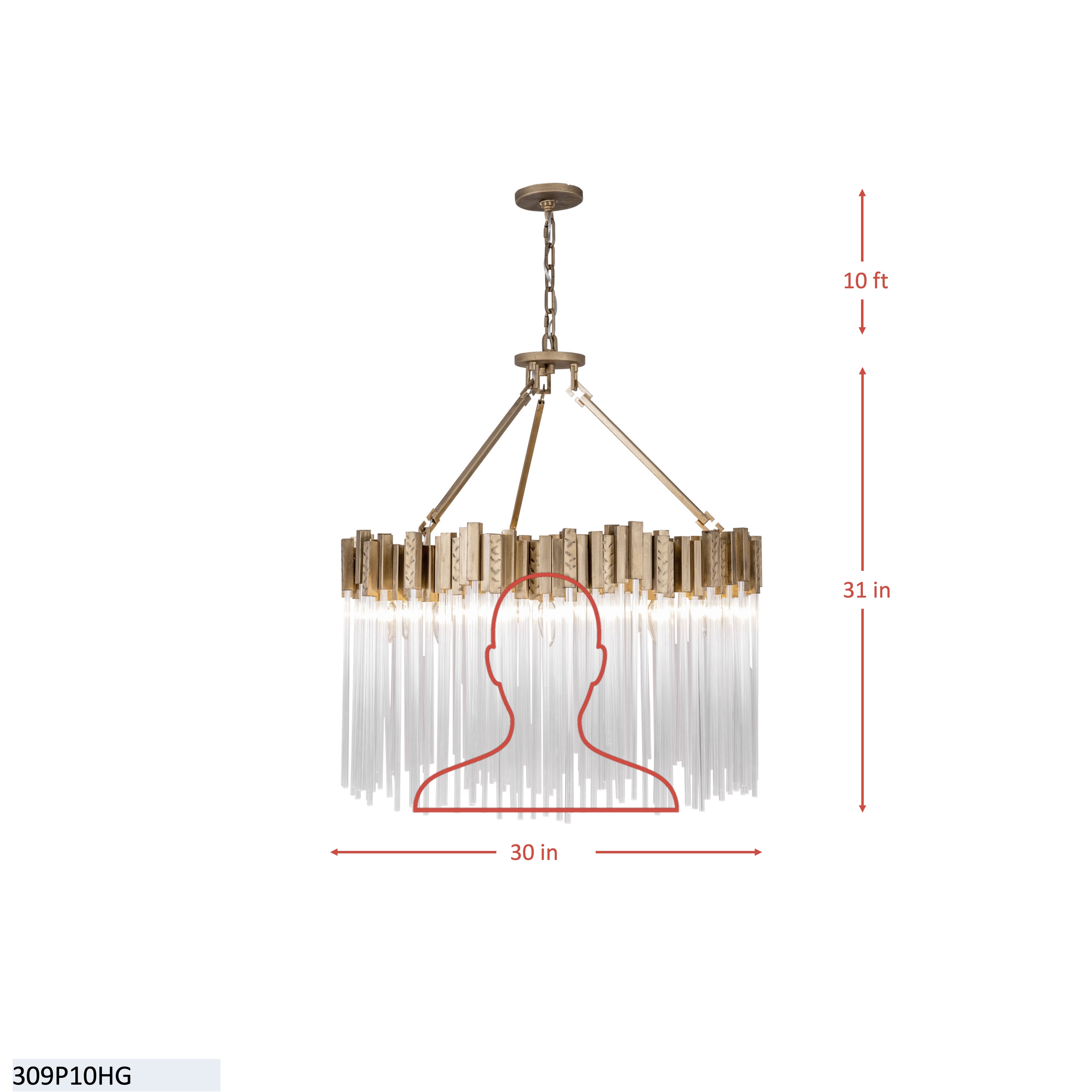 Matrix 10 Light Pendant - Havana Gold dimensions