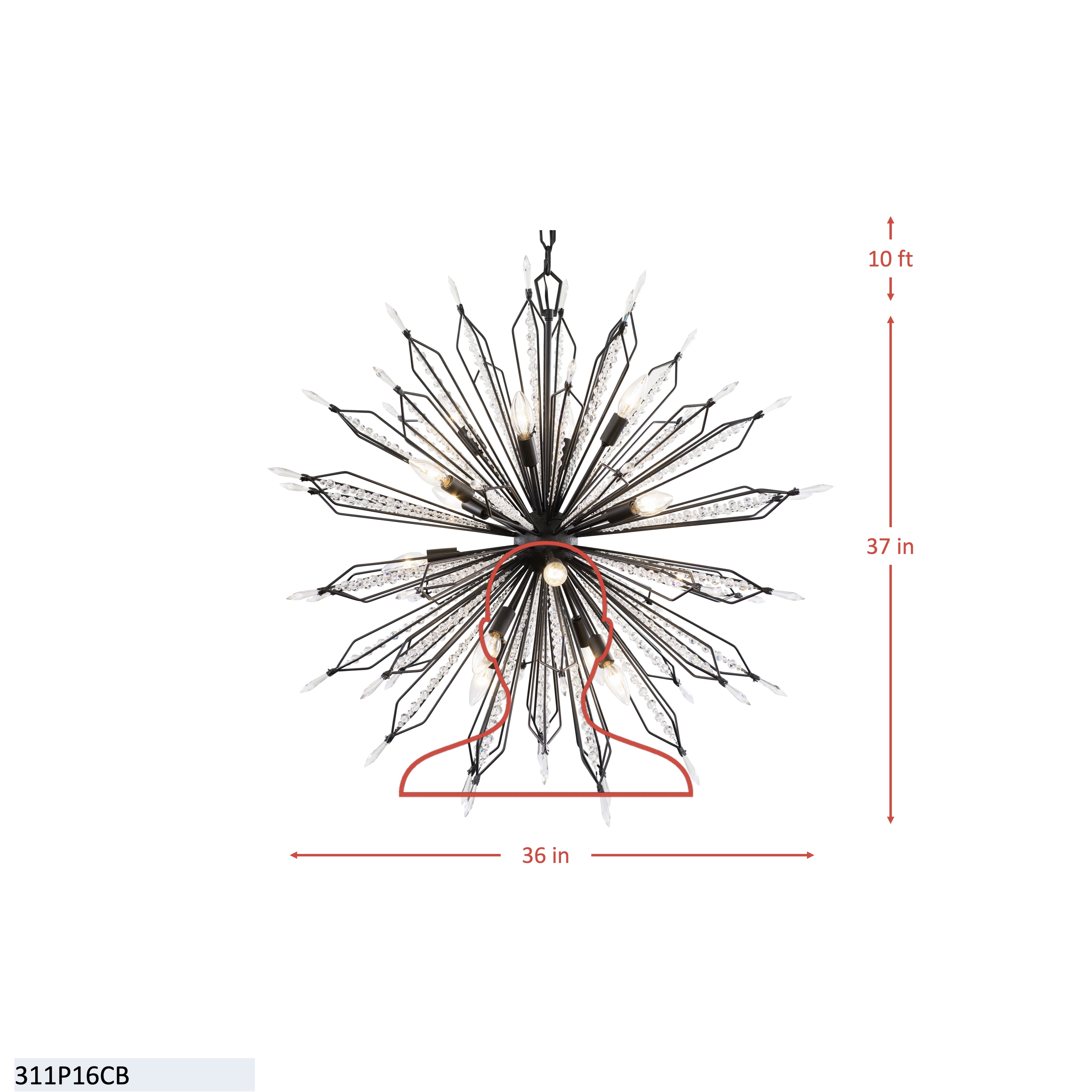 Orbital Large 16 Light Pendant - Carbon dimensions