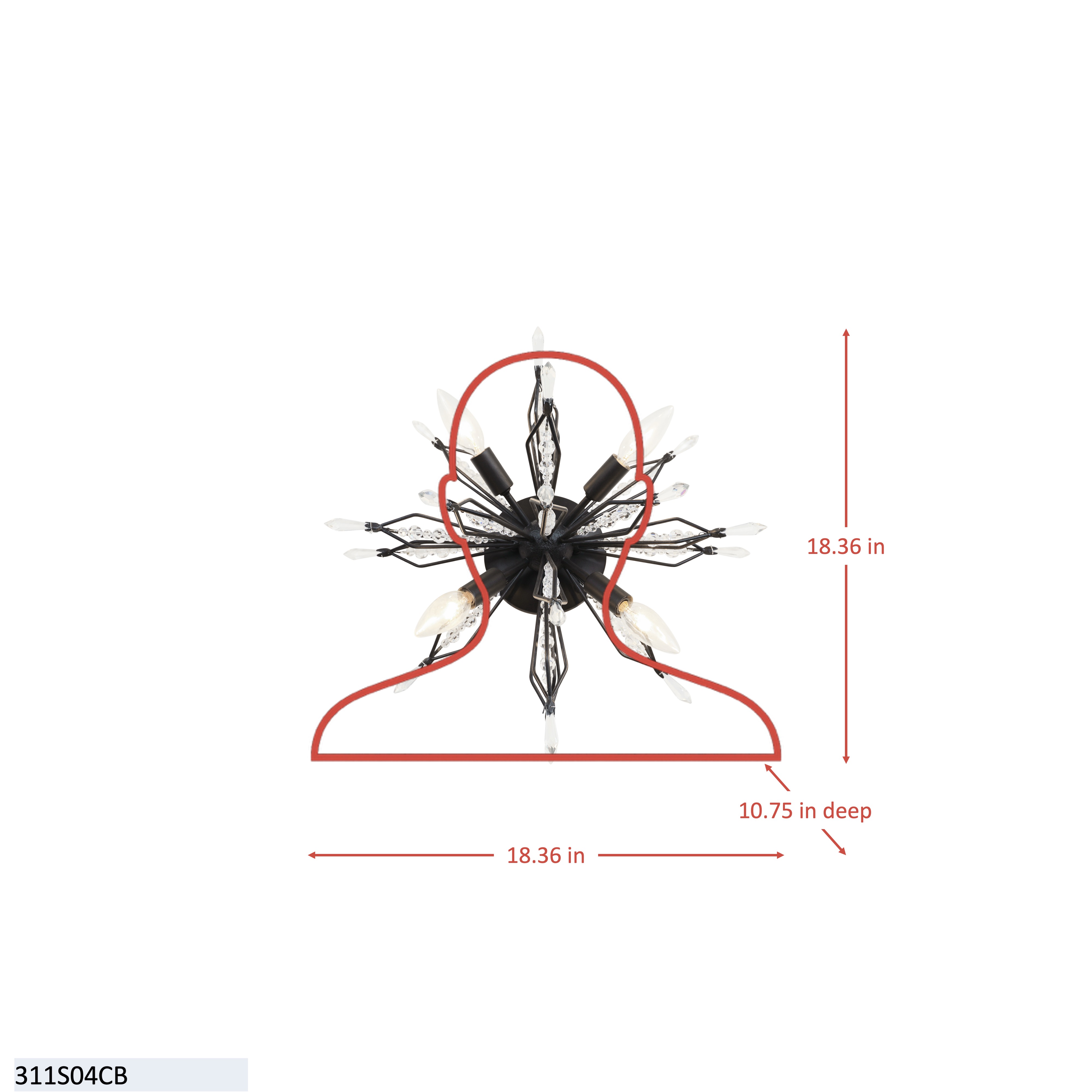 Orbital 4 Light Wall/Ceiling Light - Carbon dimensions