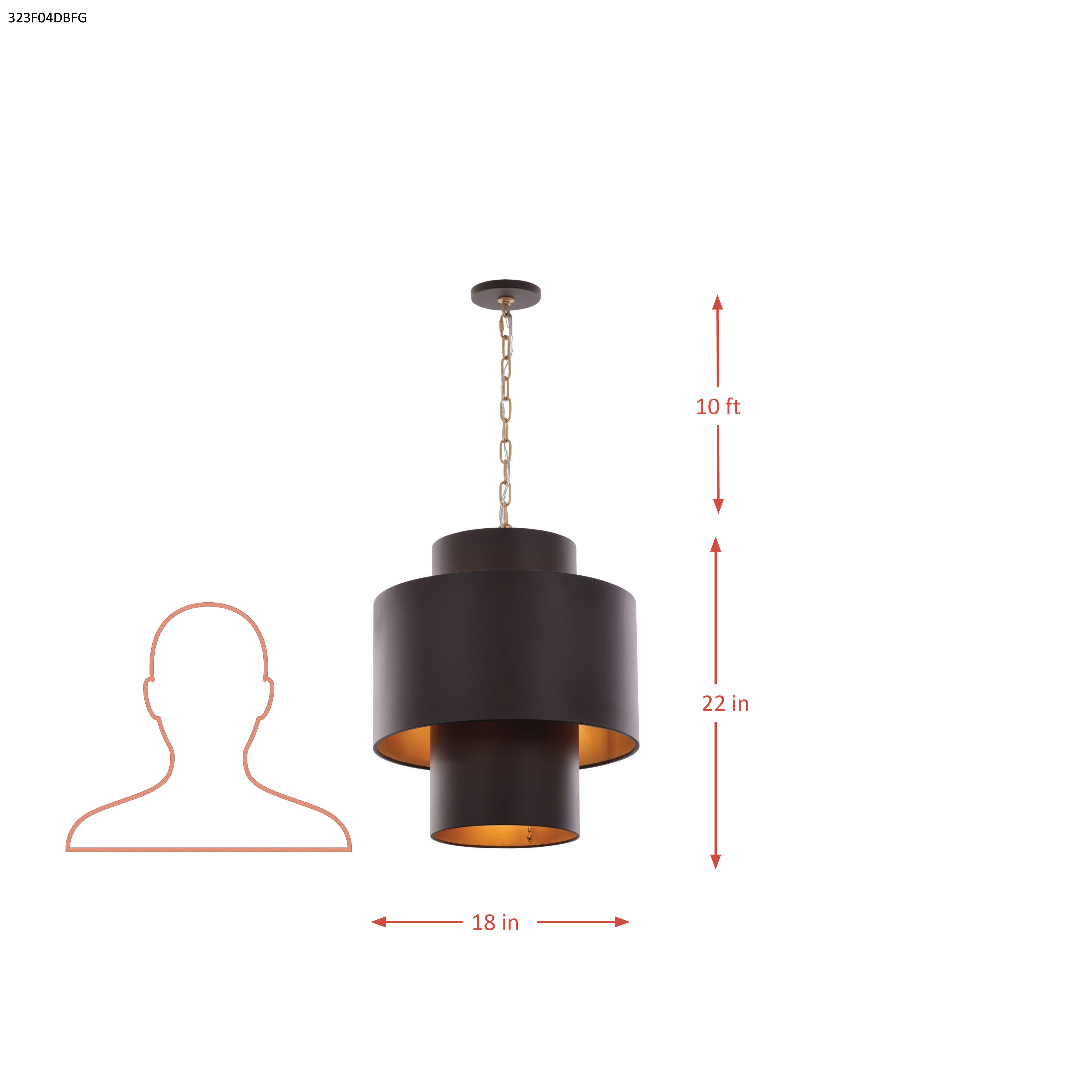 Cannery 4 Light Tall Pendant - Dark Bronze & French Gold dimensions