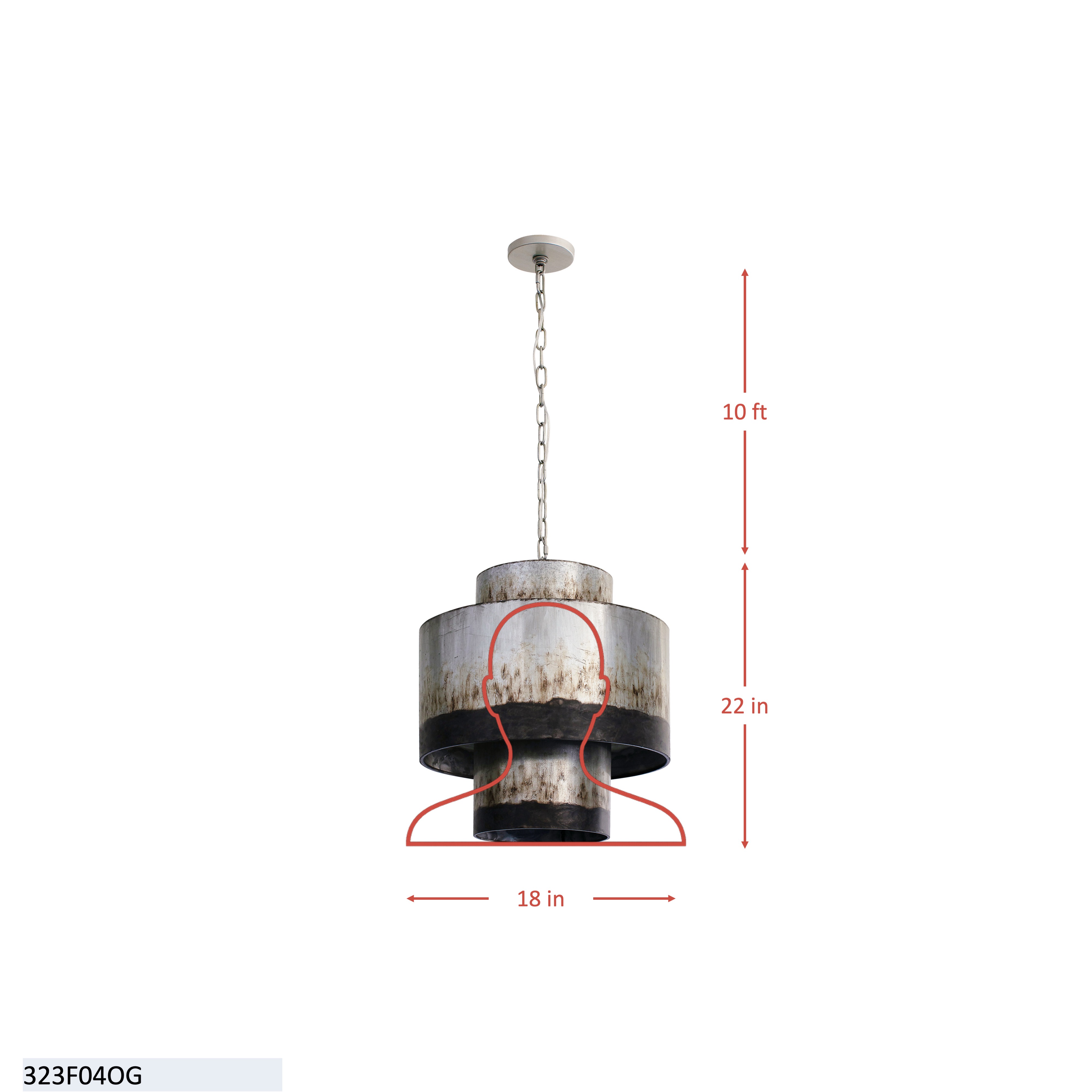 Cannery 4 Light Tall Pendant - Ombre Galvanized dimensions