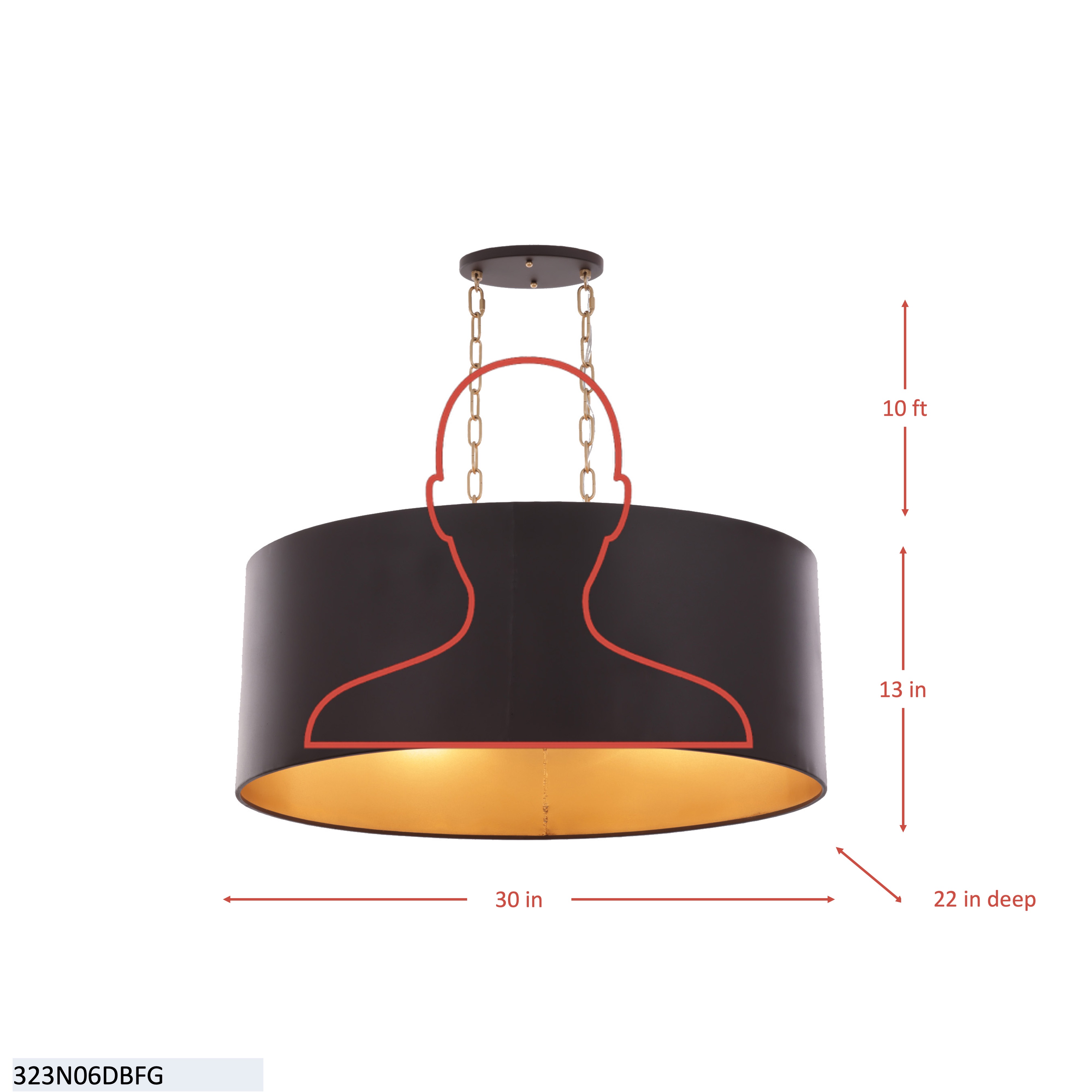 Cannery 6 Light Oval/Linear Pendant - Dark Bronze & French Gold dimensions