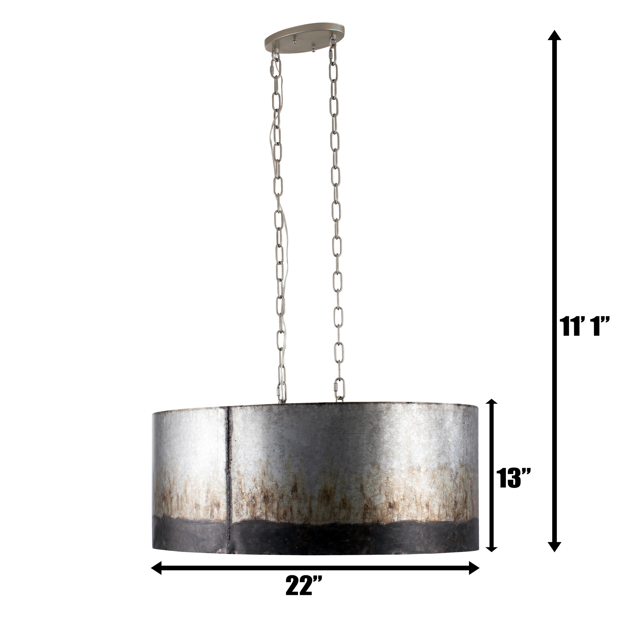 Cannery 6 Light Oval/Linear Pendant - Ombre Galvanized dimensions