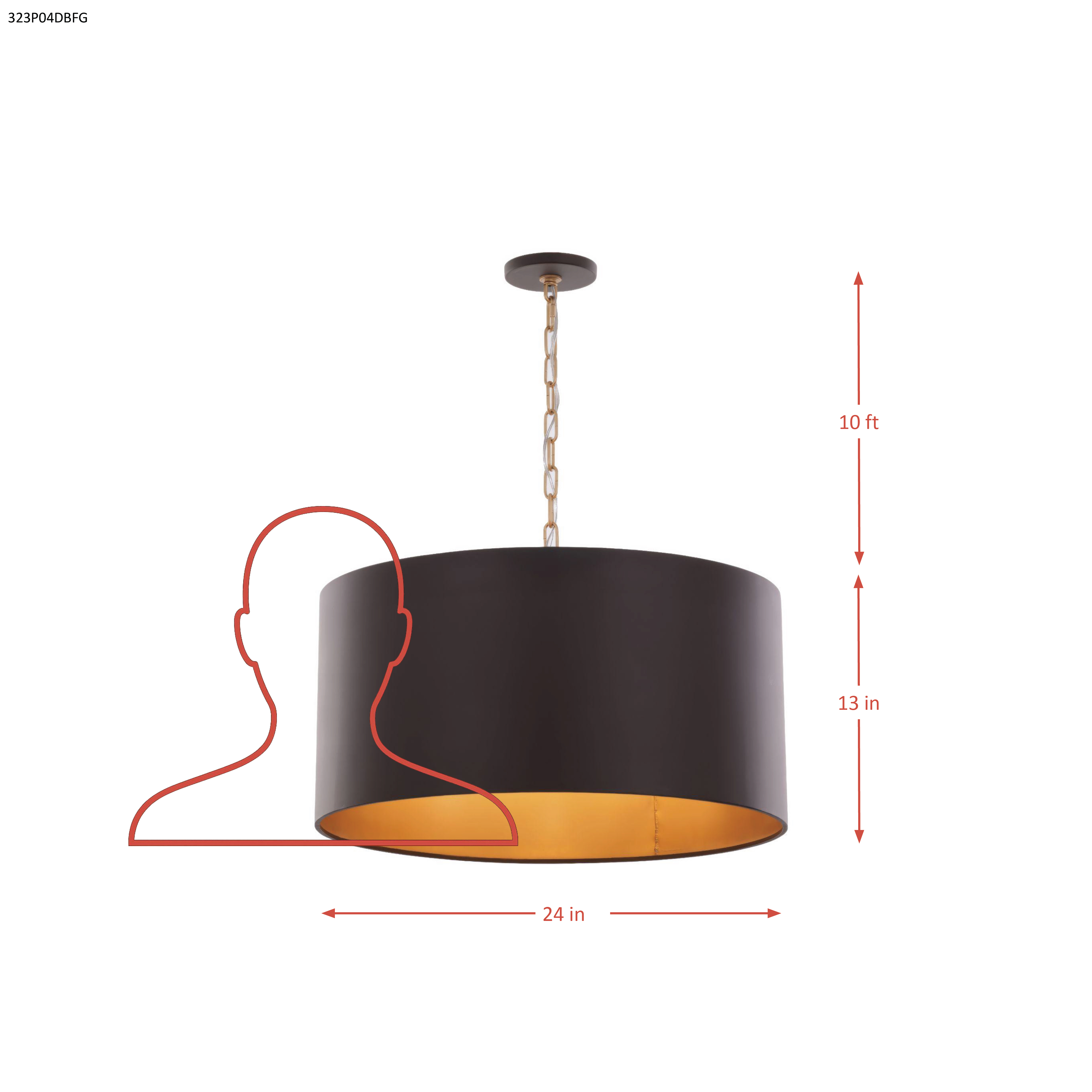 Cannery 4 Light Drum Pendant - Ombre Galvanized dimensions