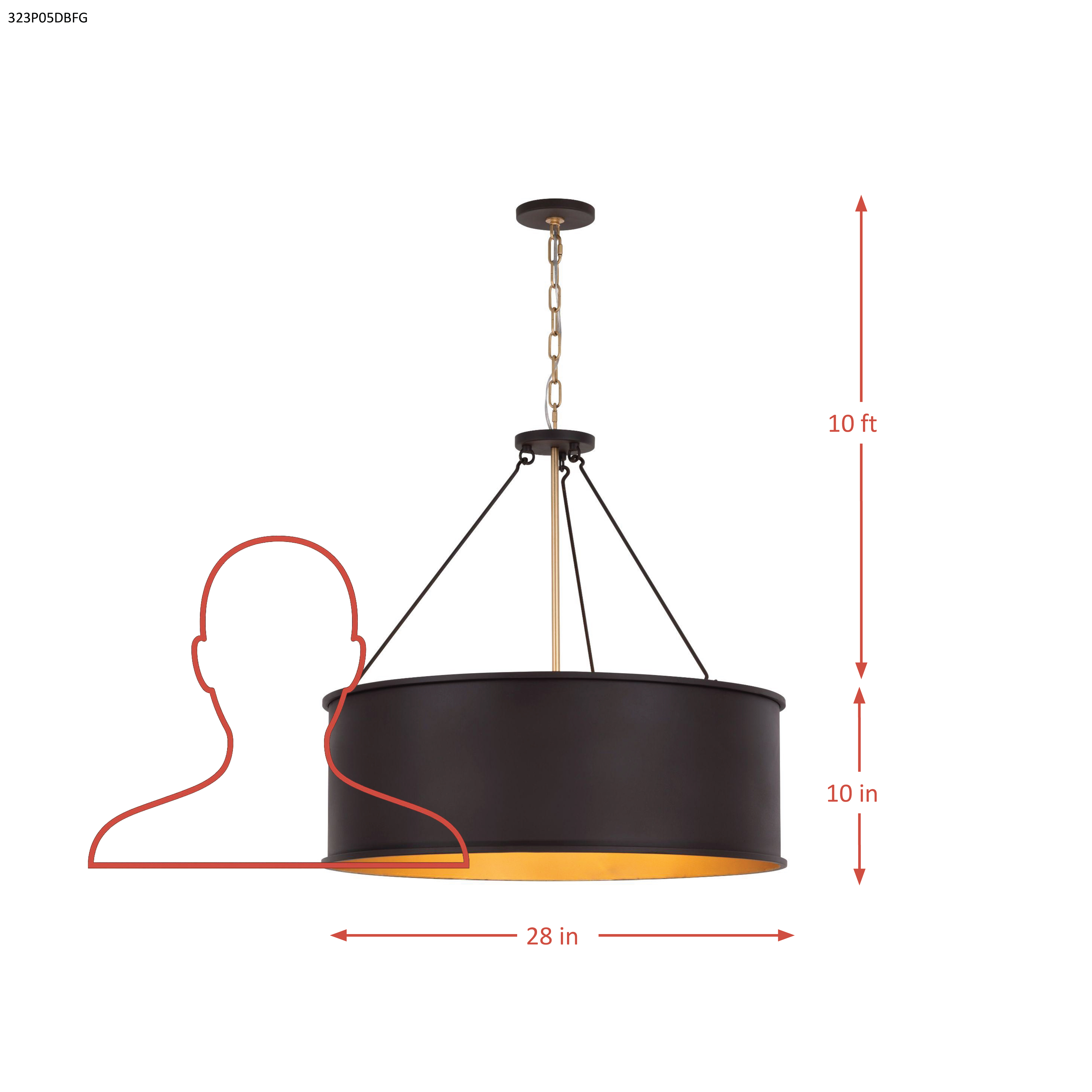 Cannery 5 Light Pendant - Dark Bronze & French Gold dimensions
